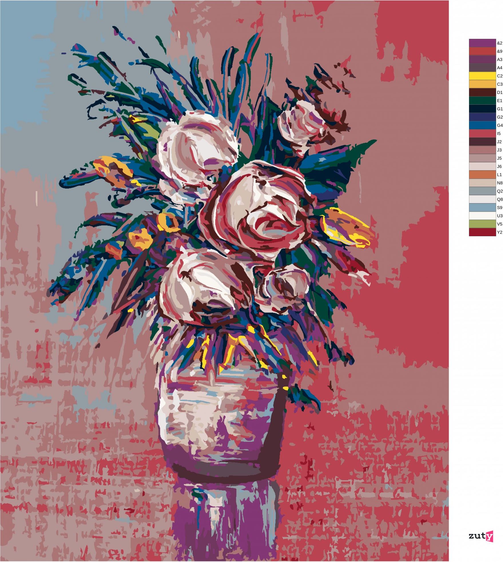 zuty Malování podle čísel - KYTICE RŮŽÍ NA ČERVENÉM POZADÍ - Rozměr: 40x50 cm, Rámování: Varianta: vypnuté plátno na rám - obrázek 8