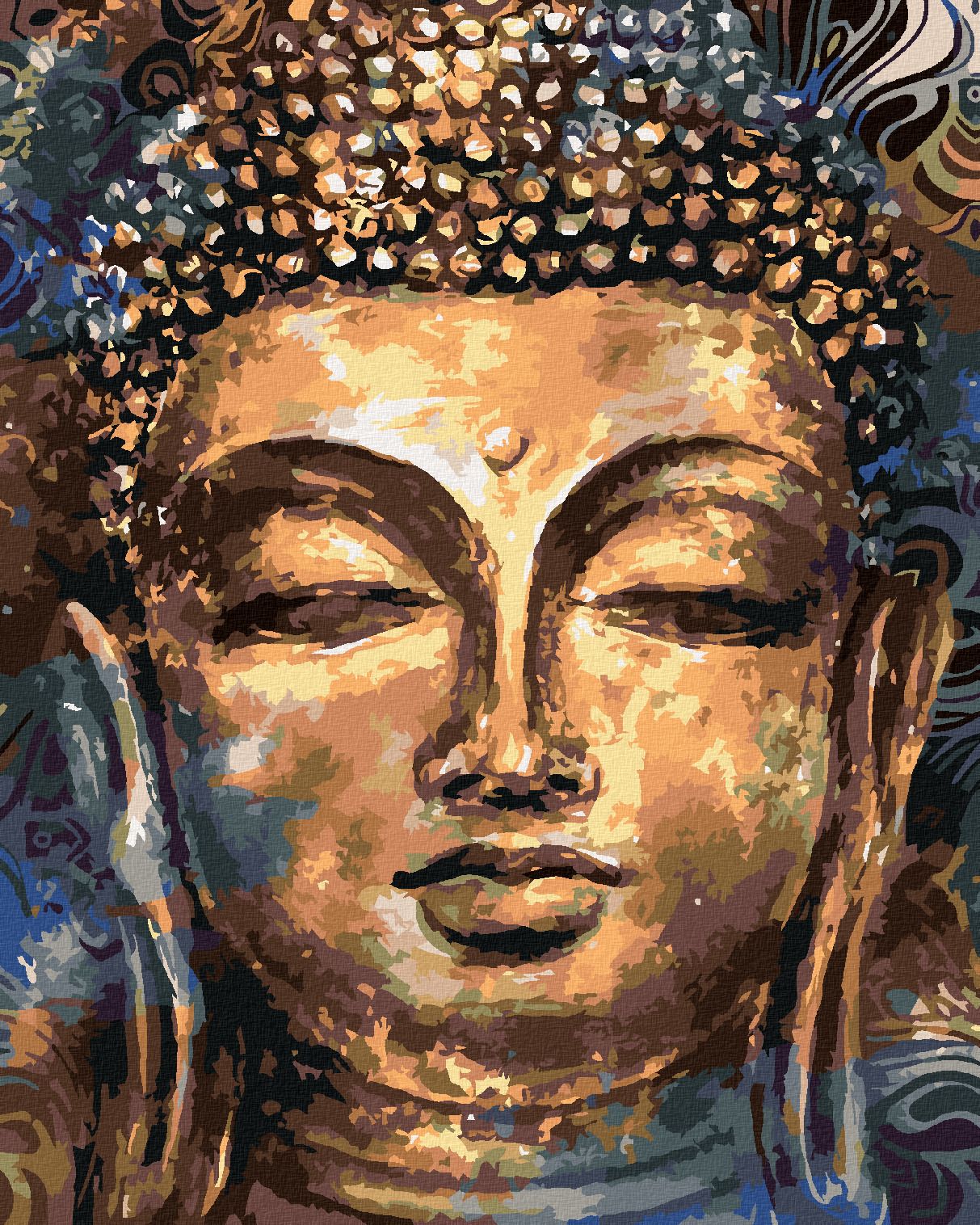 zuty Malování podle čísel - BUDDHA S ORNAMENTY - Rozměr: 40x50 cm, Rámování: Varianta: bez rámu a bez vypnutí plátna - obrázek 1
