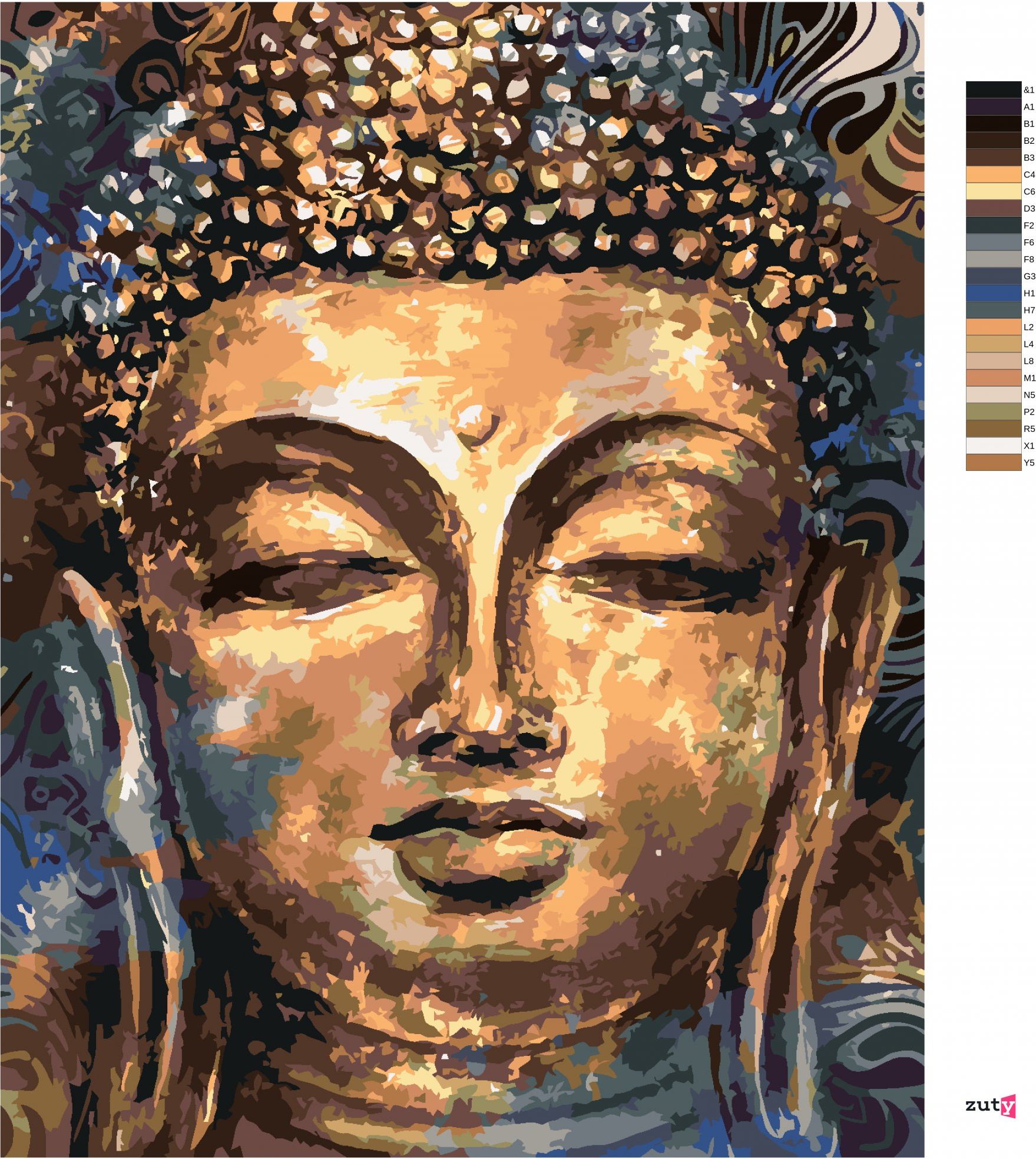 zuty Malování podle čísel - BUDDHA S ORNAMENTY - Rozměr: 40x50 cm, Rámování: Varianta: bez rámu a bez vypnutí plátna - obrázek 10