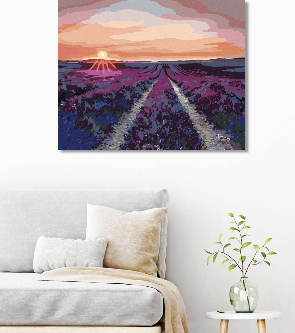 zuty Malování podle čísel - LEVANDULOVÉ POLE A ZÁPAD SLUNCE - Rozměr: 40x50 cm, Rámování: Varianta: vypnuté plátno na rám - obrázek 9