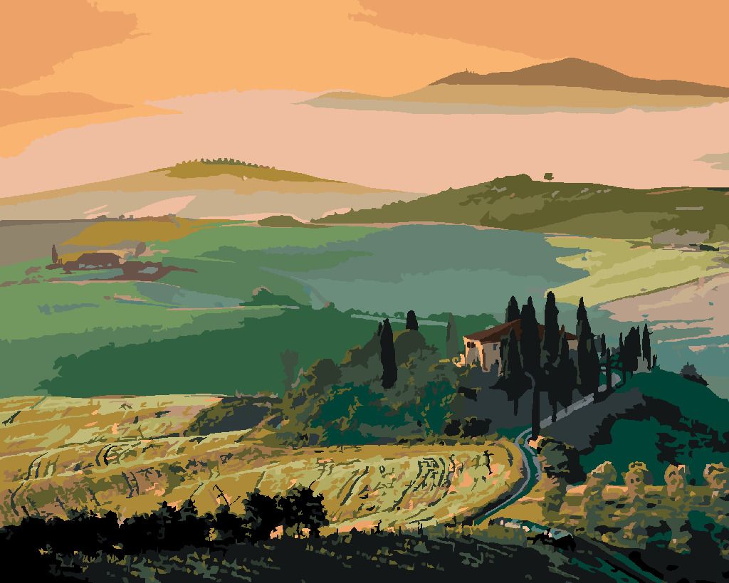 zuty Malování podle čísel - TOSKÁNSKÁ KRAJINA A VÝCHOD SLUNCE - Rozměr: 40x50 cm, Rámování: Varianta: bez rámu a bez vypnutí plátna - obrázek 10