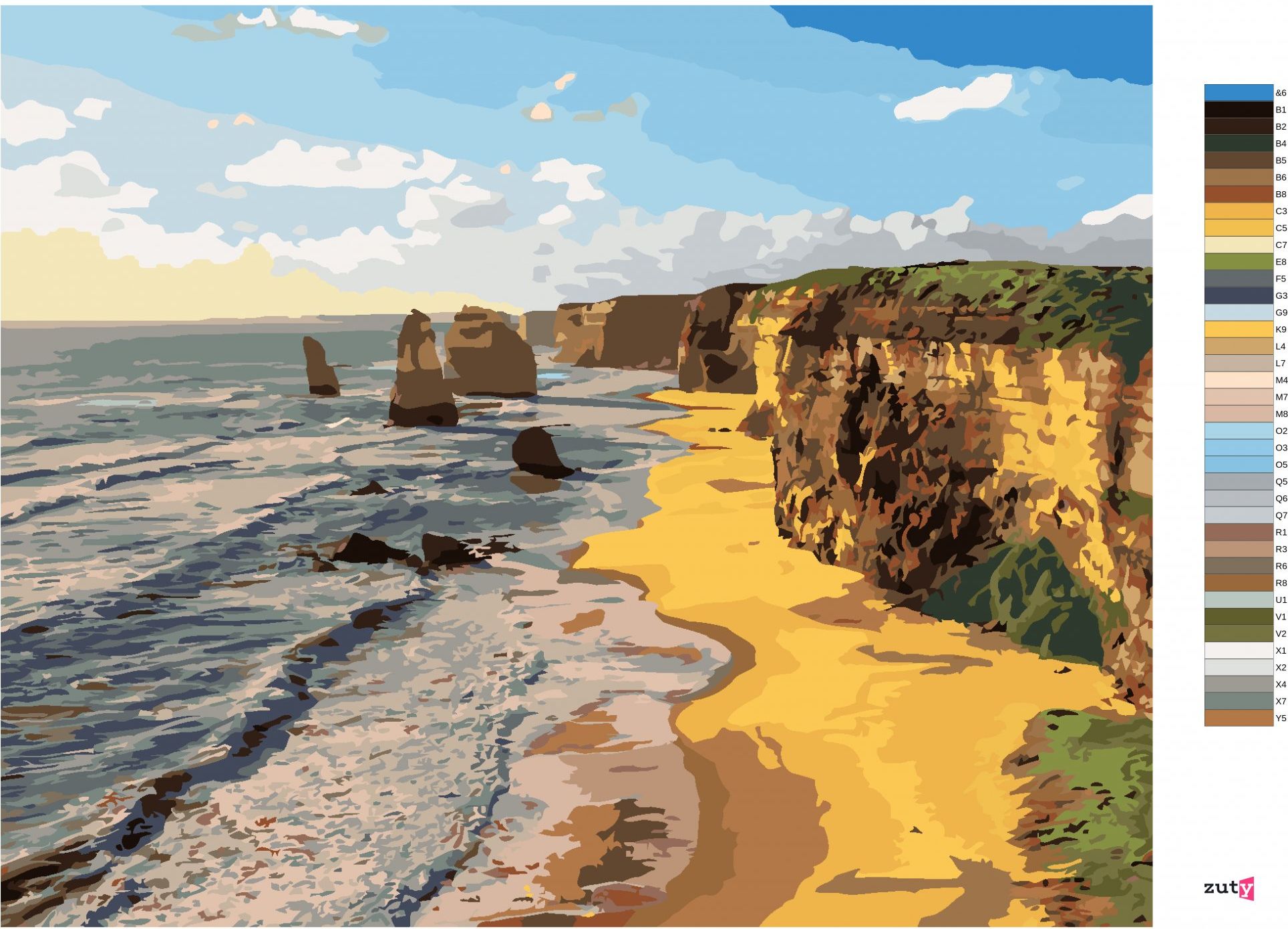 zuty Malování podle čísel - ZÁPAD SLUNCE NAD DVANÁCTI APOŠTOLY AUSTRÁLIE - Rozměr: 40x50 cm, Rámování: Varianta: bez rámu a bez vypnutí plátna - obrázek 4
