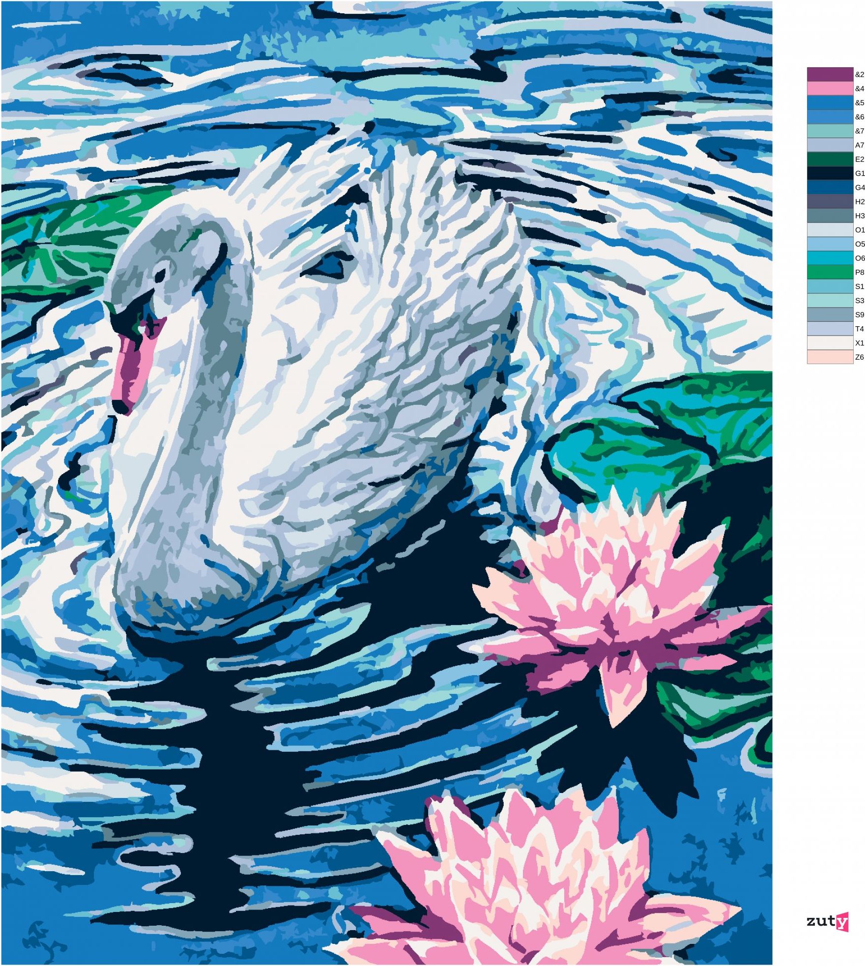 zuty Malování podle čísel - LABUŤ SE DVĚMA LEKNÍNY - Rozměr: 40x50 cm, Rámování: Varianta: bez rámu a bez vypnutí plátna - obrázek 10
