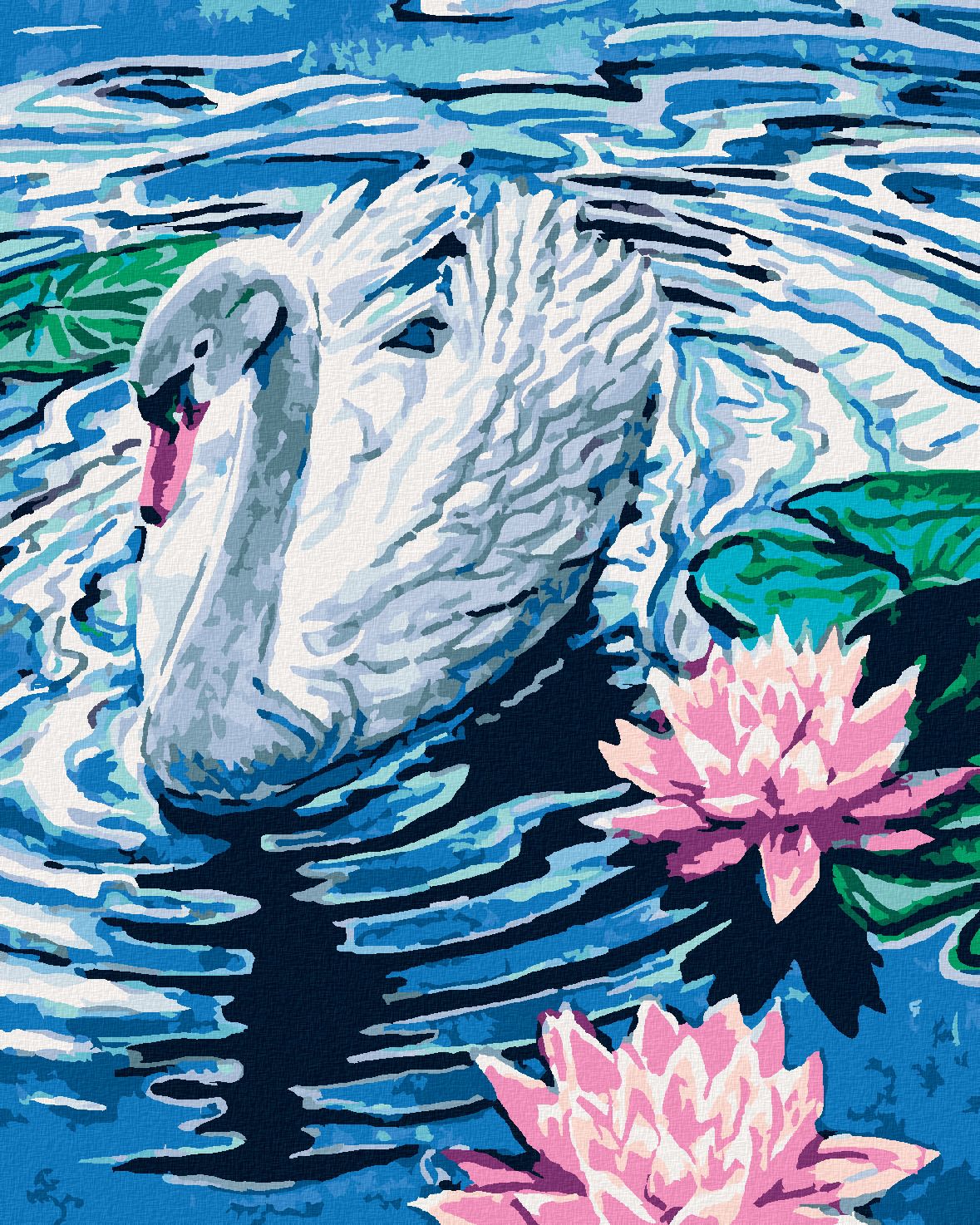 zuty Malování podle čísel - LABUŤ SE DVĚMA LEKNÍNY - Rozměr: 40x50 cm, Rámování: Varianta: vypnuté plátno na rám - obrázek 1
