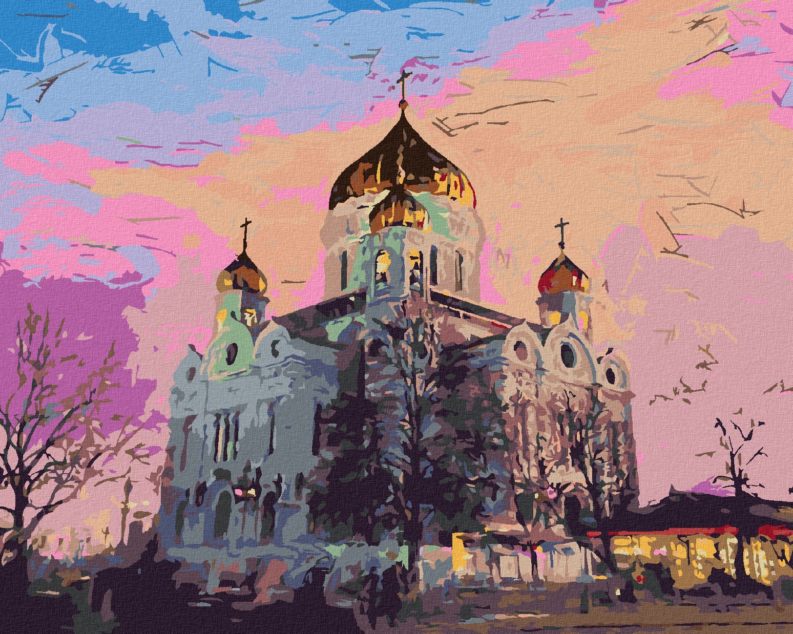zuty Malování podle čísel - KATEDRÁLA KRISTA SPASITELE V MOSKVĚ - Rozměr: 40x50 cm, Rámování: Varianta: vypnuté plátno na rám - obrázek 1