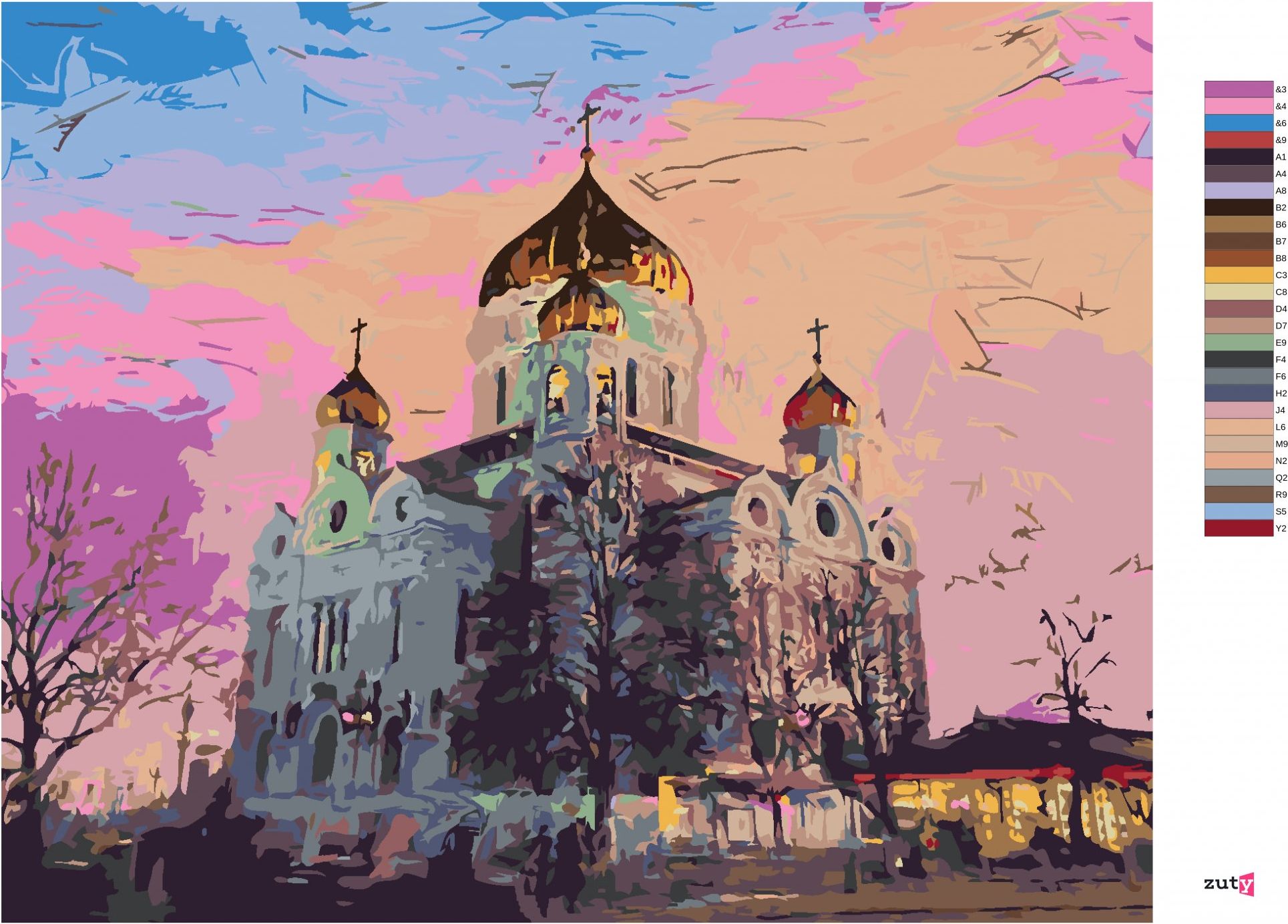 zuty Malování podle čísel - KATEDRÁLA KRISTA SPASITELE V MOSKVĚ - Rozměr: 40x50 cm, Rámování: Varianta: vypnuté plátno na rám - obrázek 6
