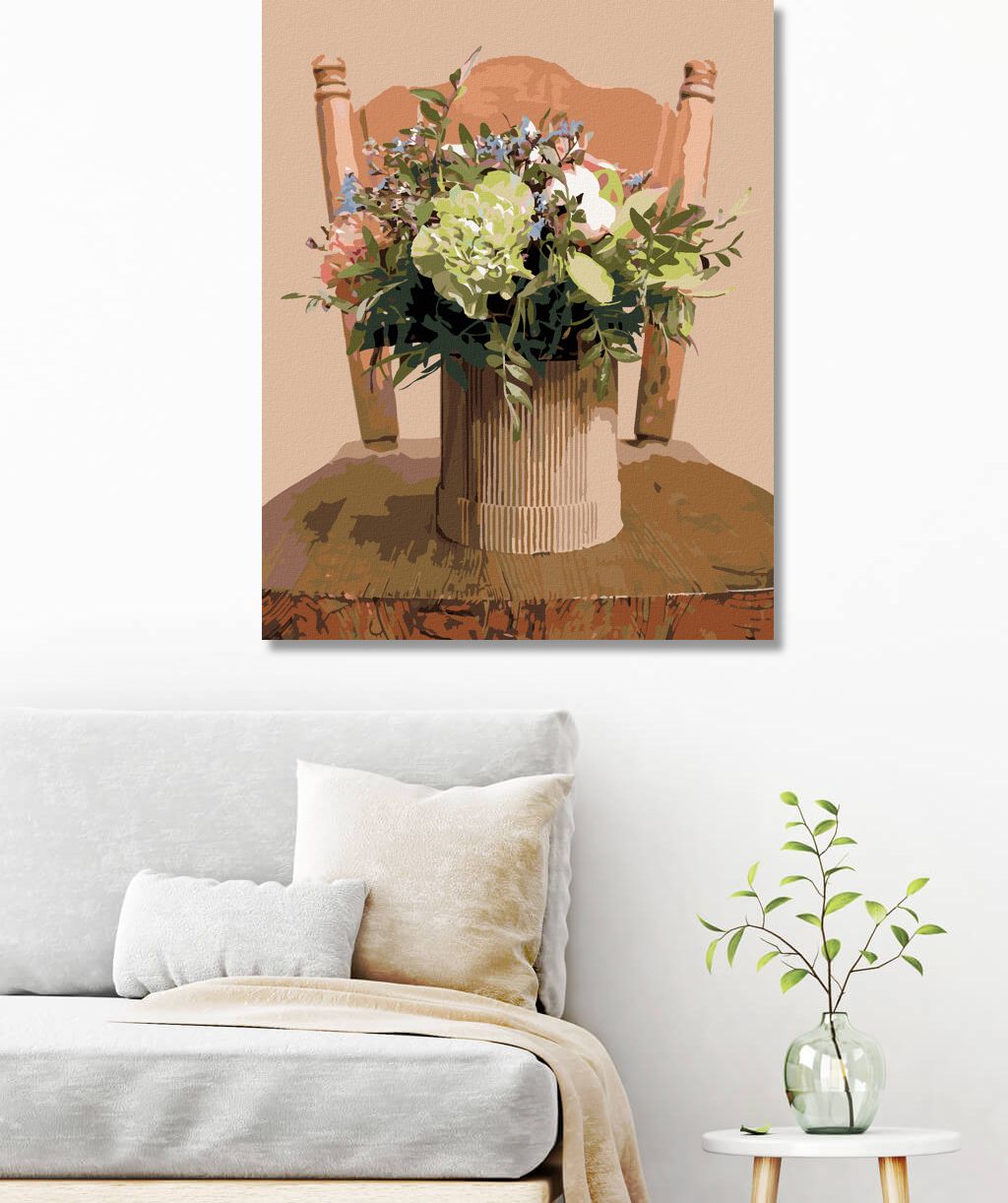 zuty Malování podle čísel - KYTICE V LEPENKOVÉ VÁZE NA ŽIDLI - Rozměr: 40x50 cm, Rámování: Varianta: bez rámu a bez vypnutí plátna - obrázek 4