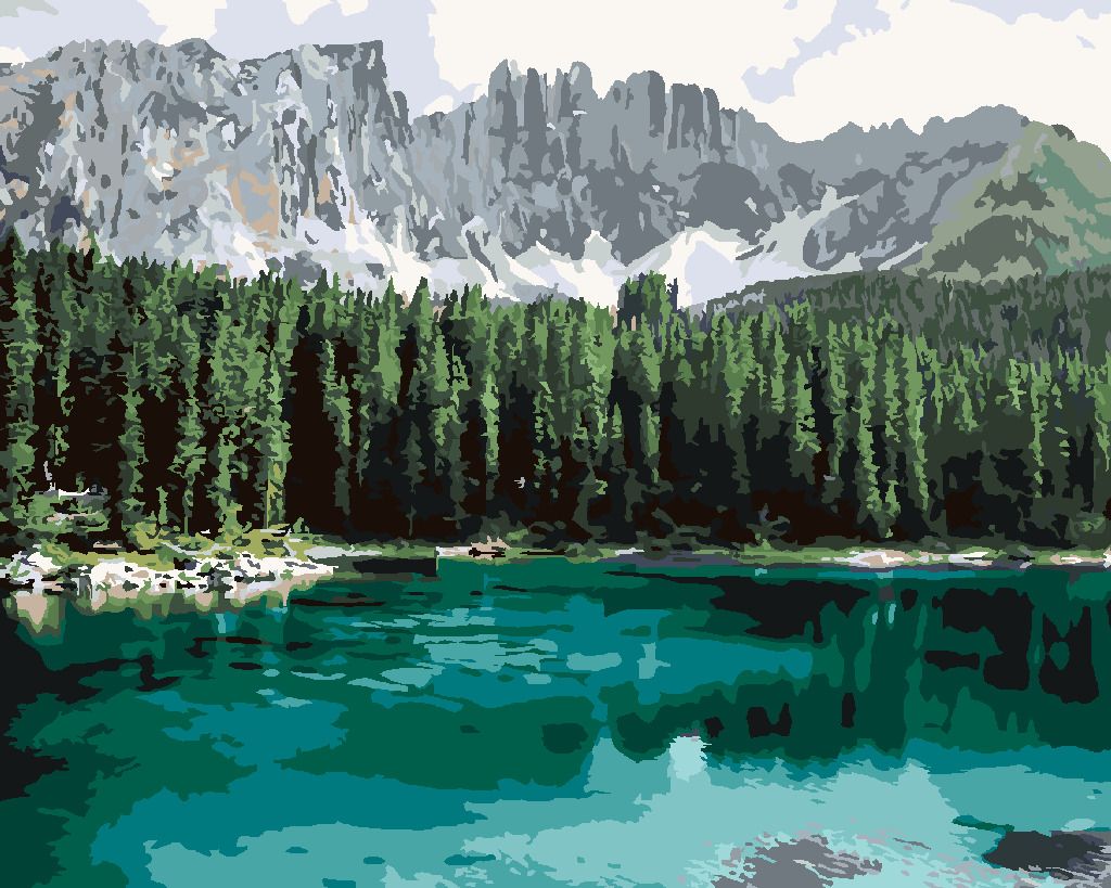 zuty Malování podle čísel - JEZERO S HORAMI A LESEM - Rozměr: 40x50 cm, Rámování: Varianta: bez rámu a bez vypnutí plátna - obrázek 2