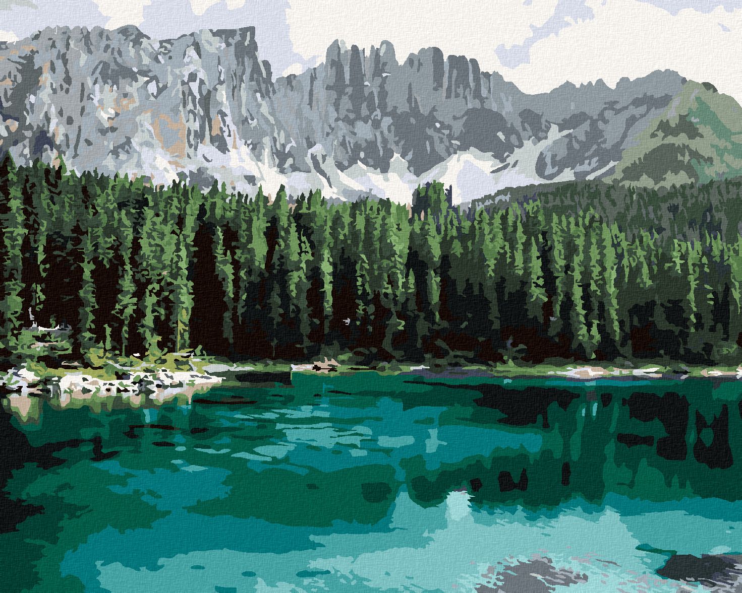 zuty Malování podle čísel - JEZERO S HORAMI A LESEM - Rozměr: 40x50 cm, Rámování: Varianta: vypnuté plátno na rám - obrázek 1