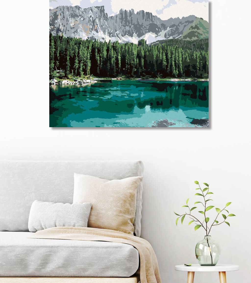 zuty Malování podle čísel - JEZERO S HORAMI A LESEM - Rozměr: 40x50 cm, Rámování: Varianta: vypnuté plátno na rám - obrázek 5