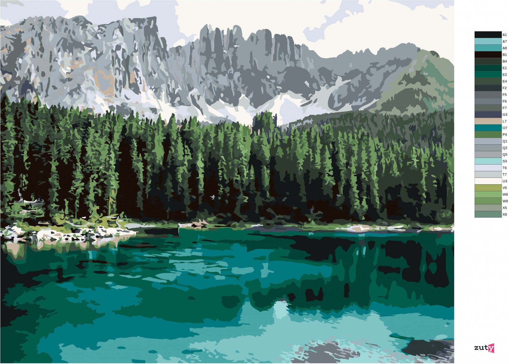 zuty Malování podle čísel - JEZERO S HORAMI A LESEM - Rozměr: 40x50 cm, Rámování: Varianta: vypnuté plátno na rám - obrázek 7