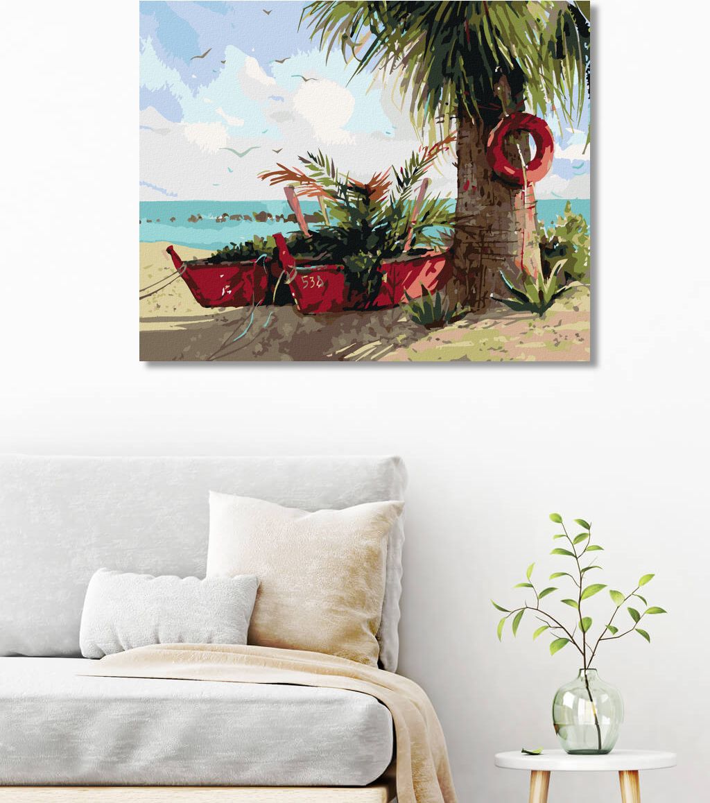zuty Malování podle čísel - PALMA A DVĚ LOĎKY - Rozměr: 40x50 cm, Rámování: Varianta: vypnuté plátno na rám - obrázek 2