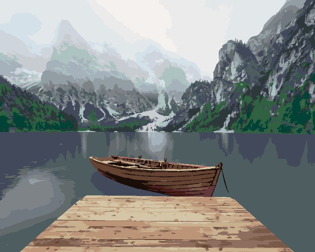 zuty Malování podle čísel - HORY U JEZERA S LOĎKOU - Rozměr: 40x50 cm, Rámování: Varianta: vypnuté plátno na rám - obrázek 4