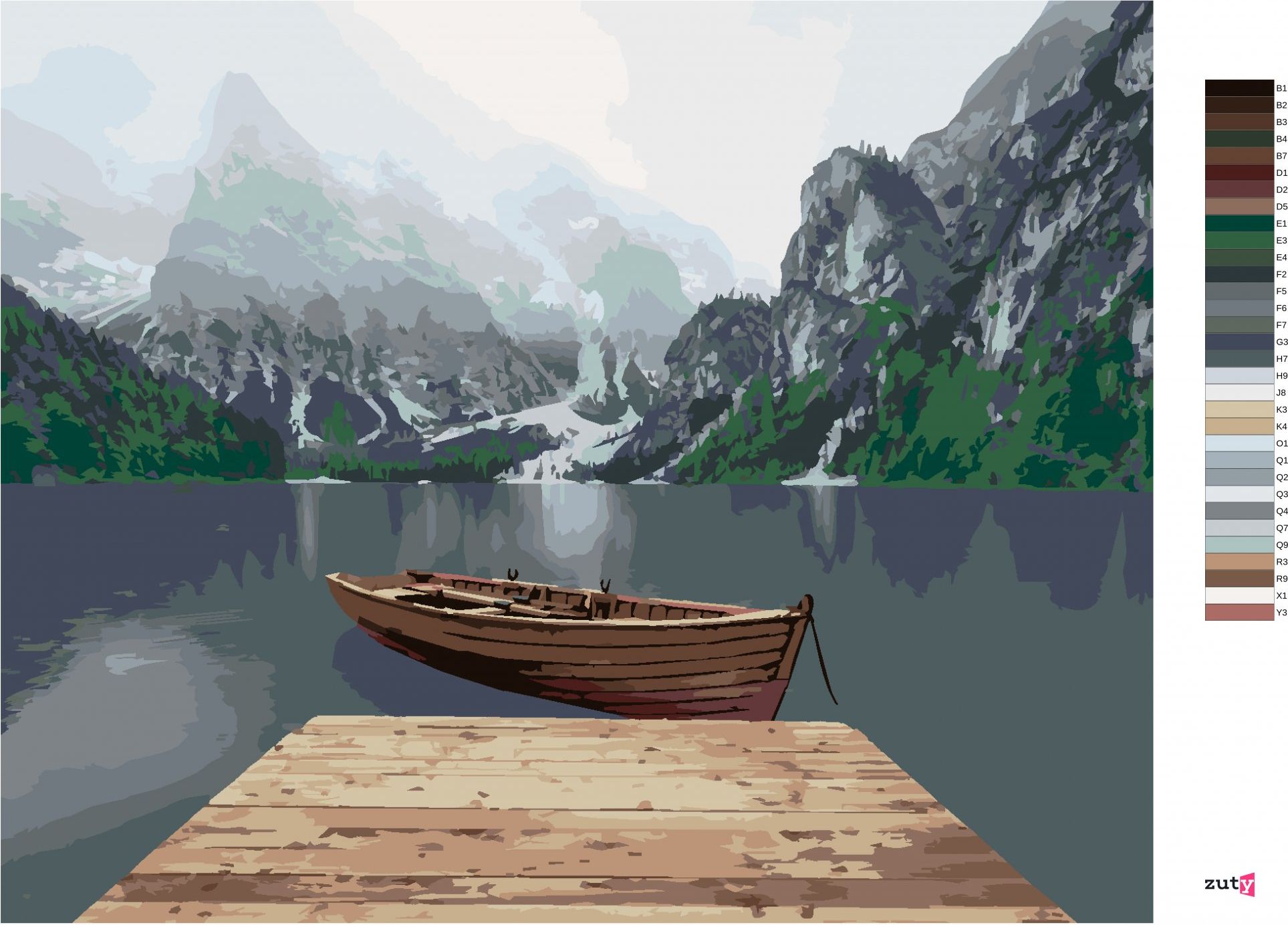 zuty Malování podle čísel - HORY U JEZERA S LOĎKOU - Rozměr: 40x50 cm, Rámování: Varianta: vypnuté plátno na rám - obrázek 5