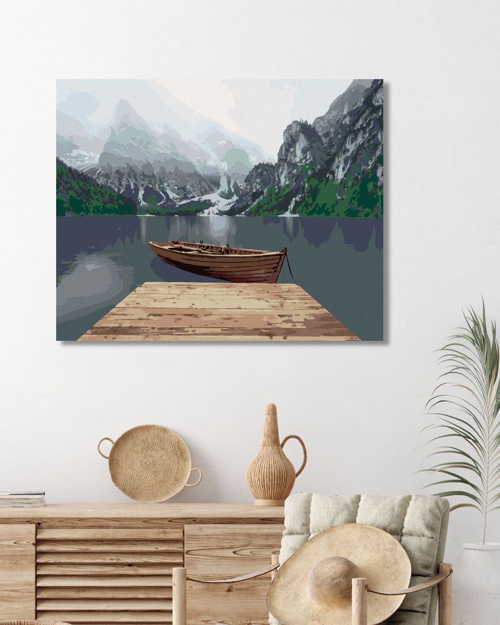 zuty Malování podle čísel - HORY U JEZERA S LOĎKOU - Rozměr: 40x50 cm, Rámování: Varianta: vypnuté plátno na rám - obrázek 6