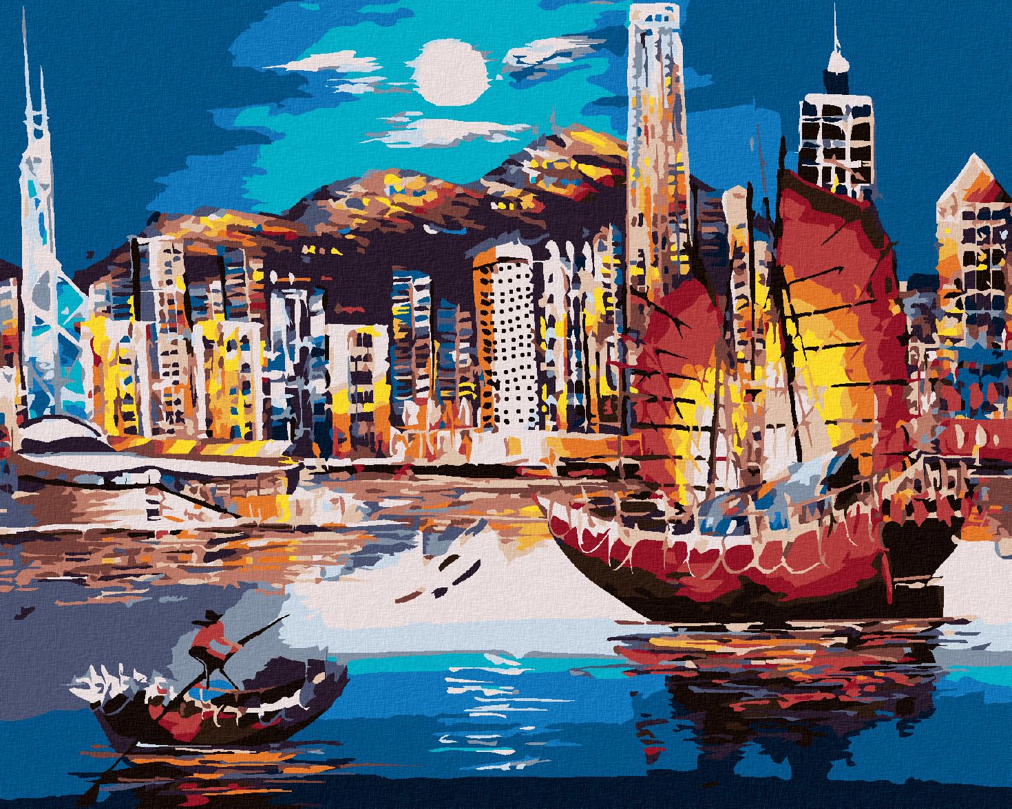 zuty Malování podle čísel - PŘÍSTAV V HONG KONGU - Rozměr: 40x50 cm, Rámování: Varianta: bez rámu a bez vypnutí plátna - obrázek 1