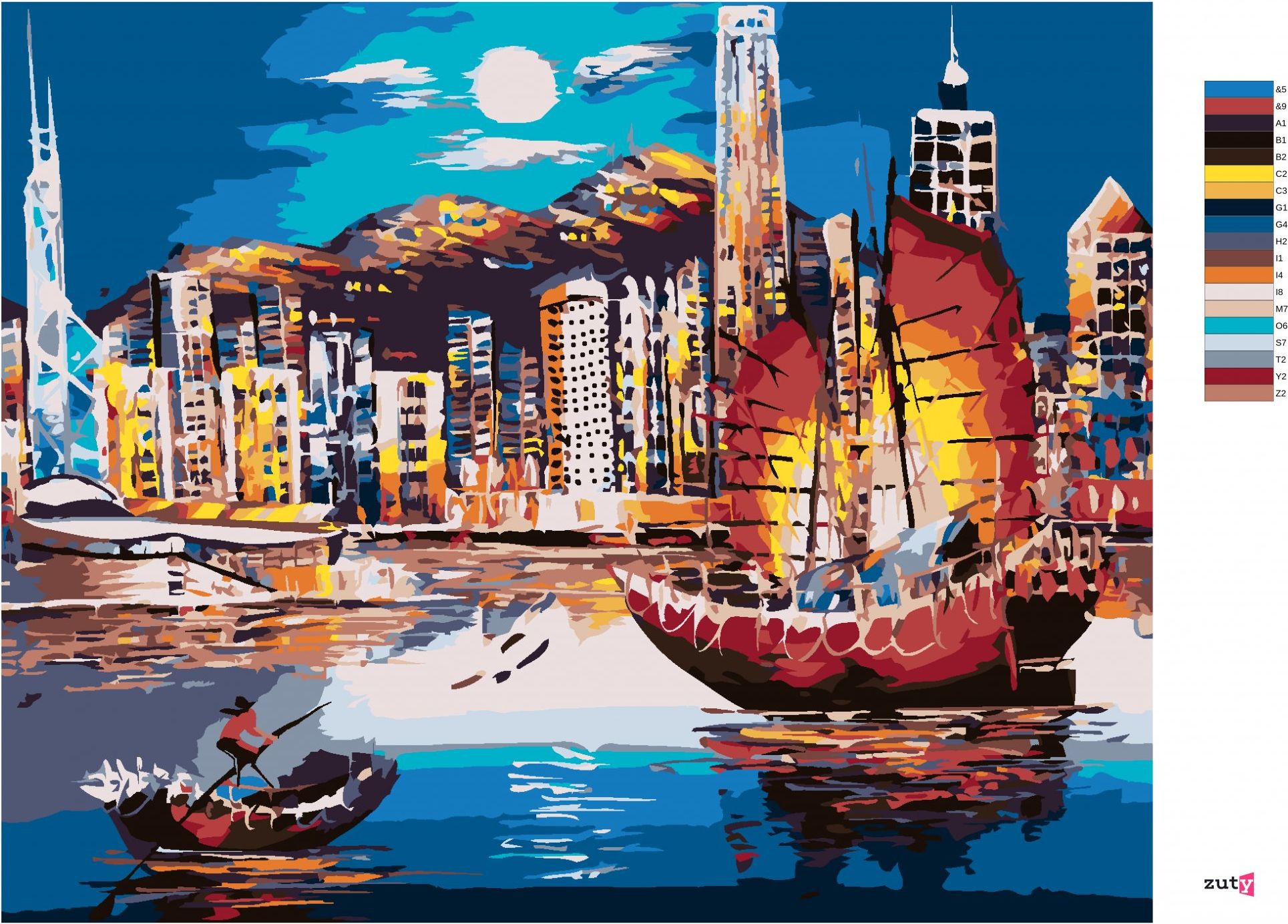 zuty Malování podle čísel - PŘÍSTAV V HONG KONGU - Rozměr: 40x50 cm, Rámování: Varianta: bez rámu a bez vypnutí plátna - obrázek 5