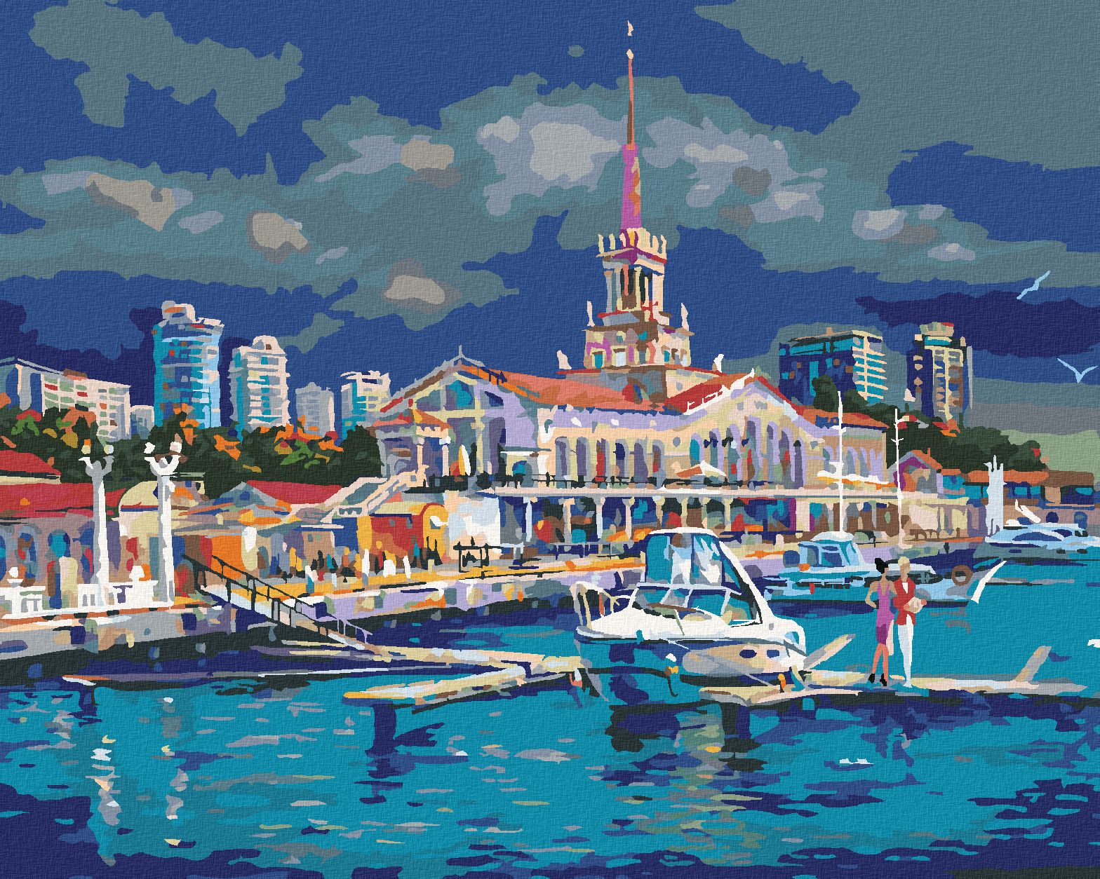 zuty Malování podle čísel - PŘÍSTAV V SOCHI - Rozměr: 40x50 cm, Rámování: Varianta: vypnuté plátno na rám - obrázek 1