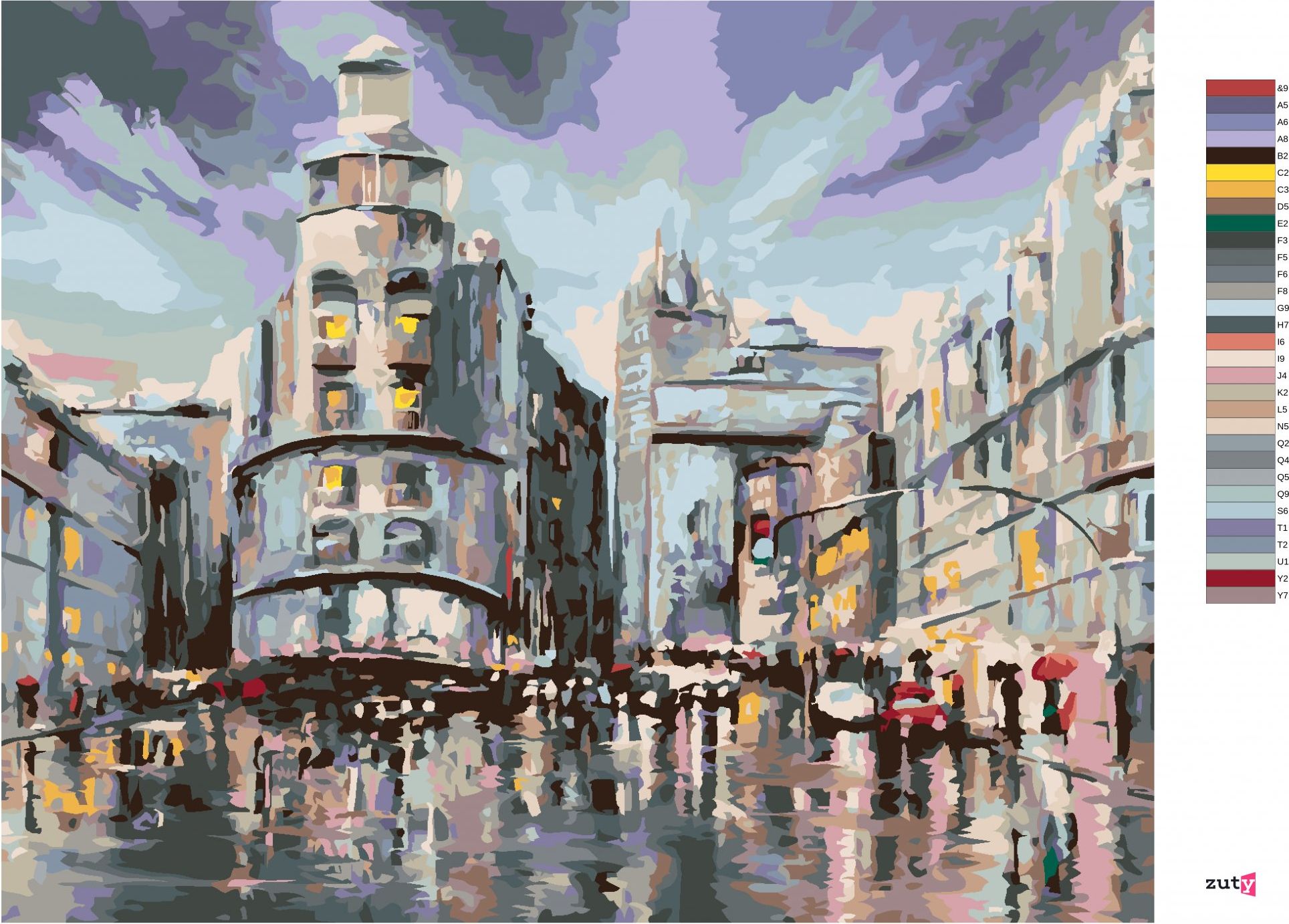 zuty Malování podle čísel - MADRID A DEŠTIVÉ POČASÍ - Rozměr: 40x50 cm, Rámování: Varianta: vypnuté plátno na rám - obrázek 2