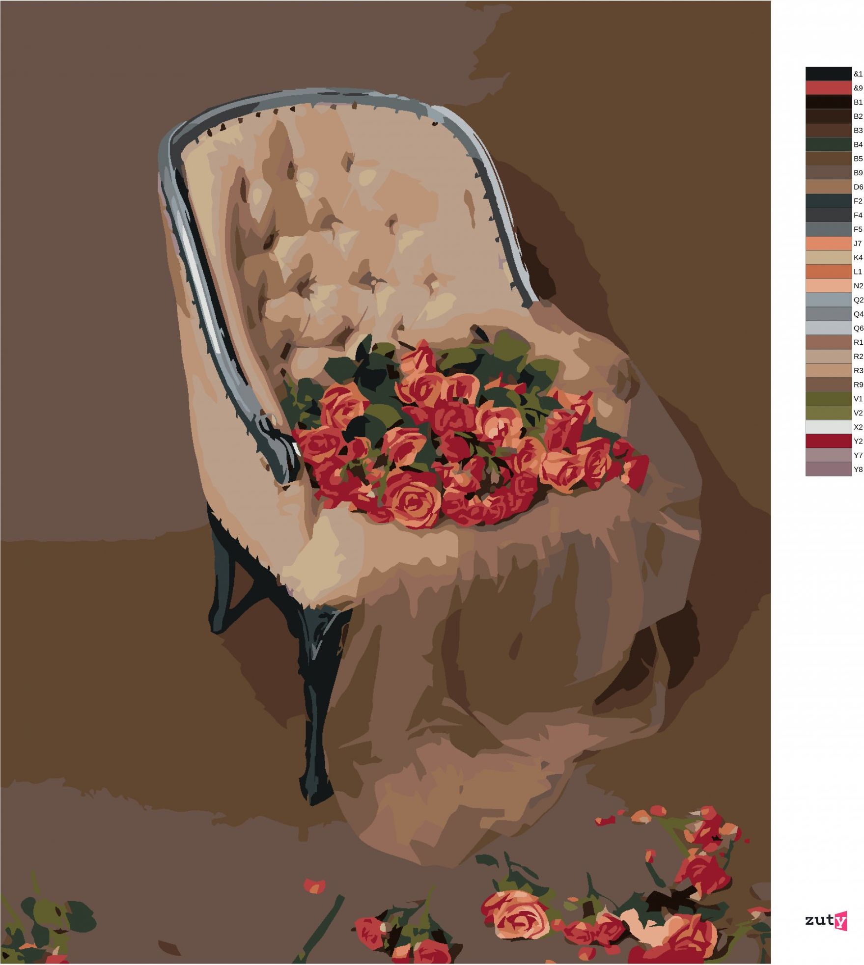 zuty Malování podle čísel - RŮŽE NA SAMETOVÉM KŘESLE - Rozměr: 40x50 cm, Rámování: Varianta: vypnuté plátno na rám - obrázek 4