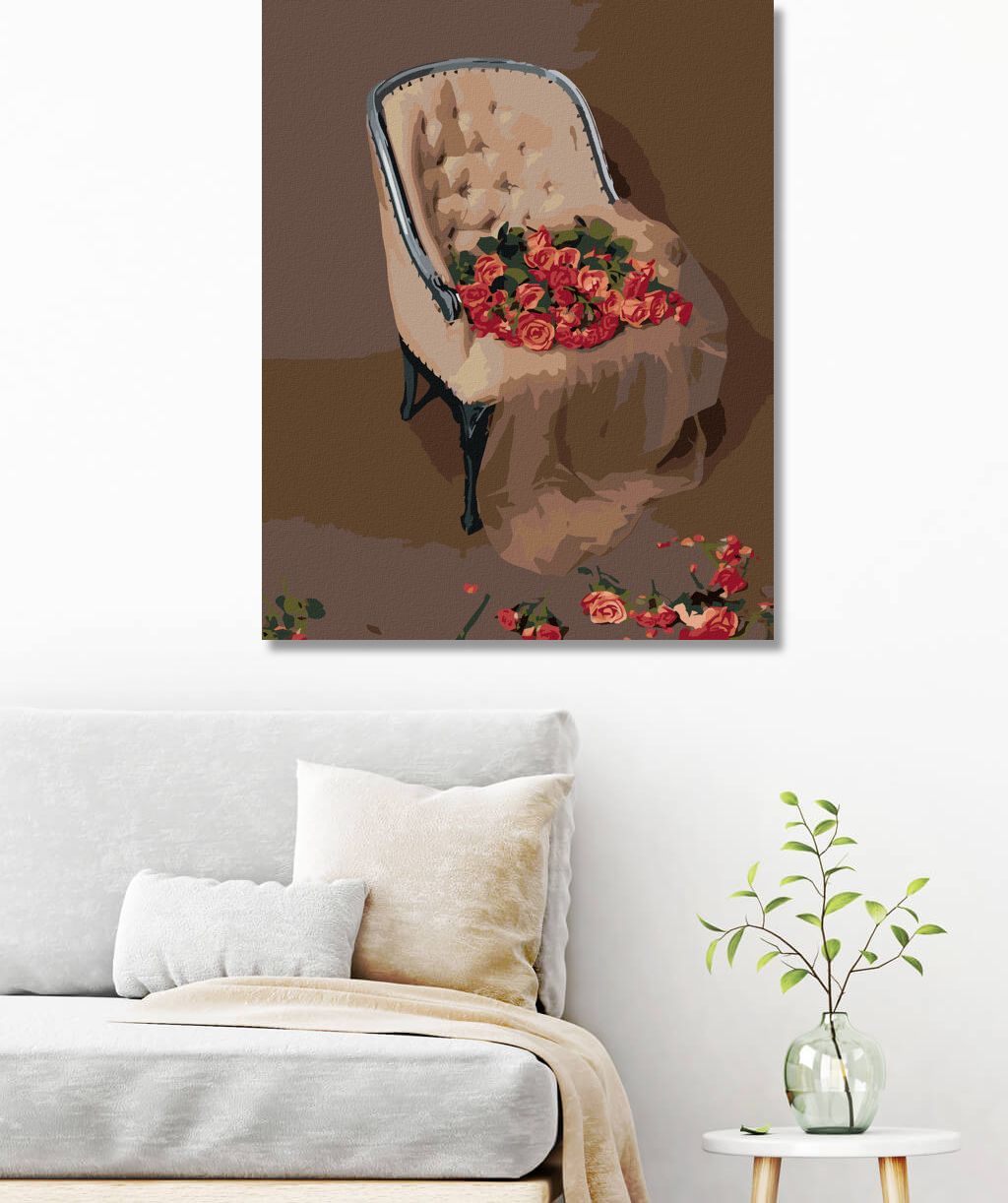 zuty Malování podle čísel - RŮŽE NA SAMETOVÉM KŘESLE - Rozměr: 40x50 cm, Rámování: Varianta: vypnuté plátno na rám - obrázek 6