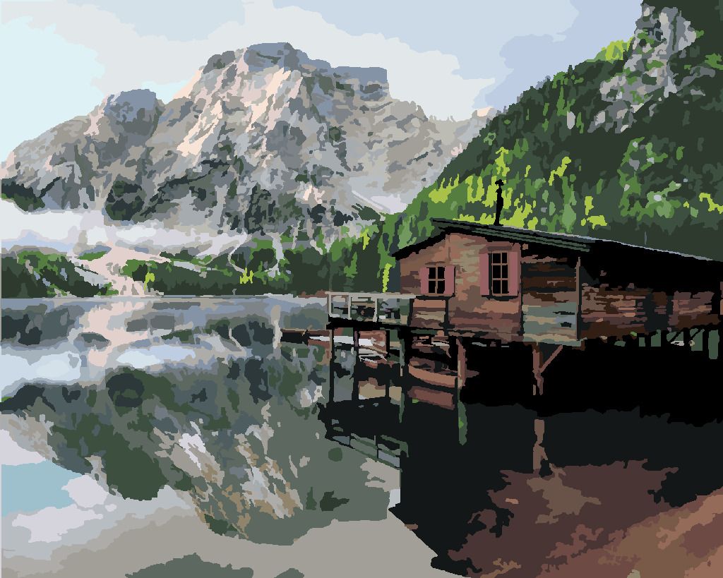 zuty Malování podle čísel - JEZERO S CHATOU A LODĚMI ITÁLIE - Rozměr: 40x50 cm, Rámování: Varianta: bez rámu a bez vypnutí plátna - obrázek 2