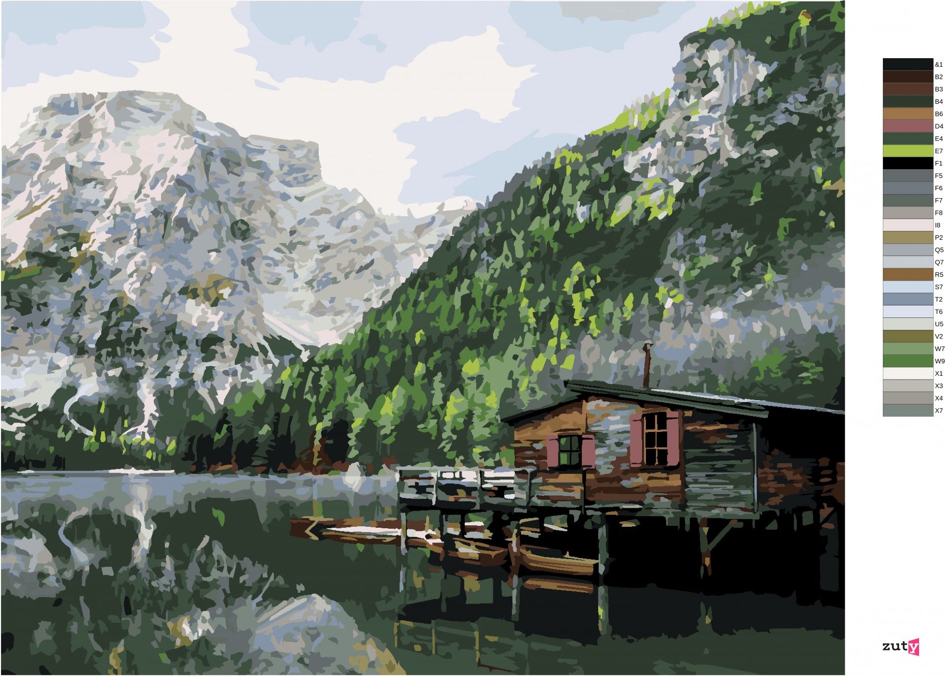 zuty Malování podle čísel - JEZERO S CHATOU A LODĚMI ITÁLIE II - Rozměr: 40x50 cm, Rámování: Varianta: vypnuté plátno na rám - obrázek 8