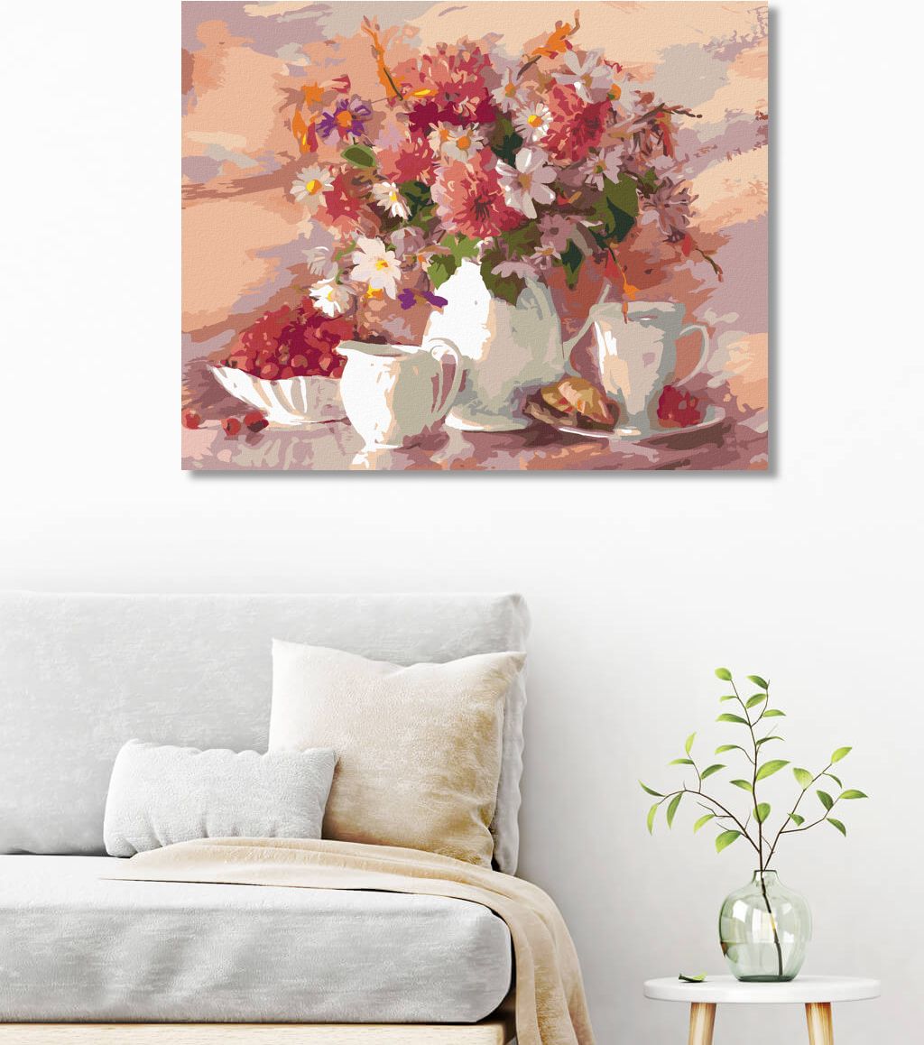 zuty Malování podle čísel - KVĚTINY V BÍLÉ VÁZE S BÍLÝM ŠÁLKEM - Rozměr: 40x50 cm, Rámování: Varianta: vypnuté plátno na rám - obrázek 4