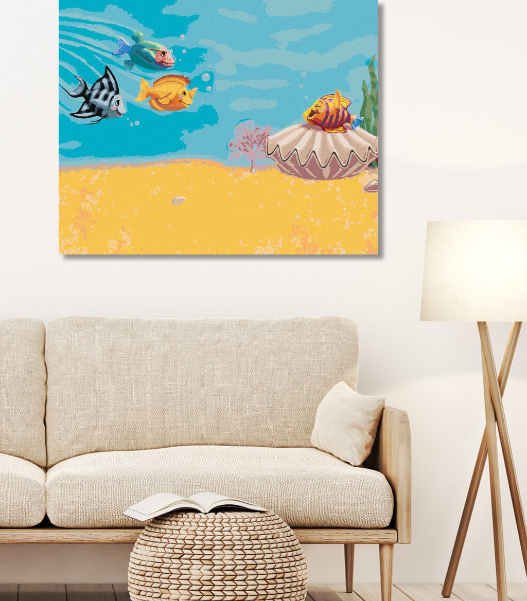 zuty Malování podle čísel - RYBIČKY VOLAJÍCÍ NA KAMARÁDA (SUE ELLEN BROWN) - Rozměr: 40x50 cm, Rámování: Varianta: bez rámu a bez vypnutí plátna - obrázek 9