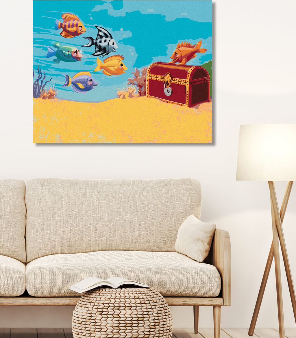 zuty Malování podle čísel - RYBIČKY PŘI HONBĚ ZA POKLADEM (SUE ELLEN BROWN) - Rozměr: 40x50 cm, Rámování: Varianta: vypnuté plátno na rám - obrázek 6
