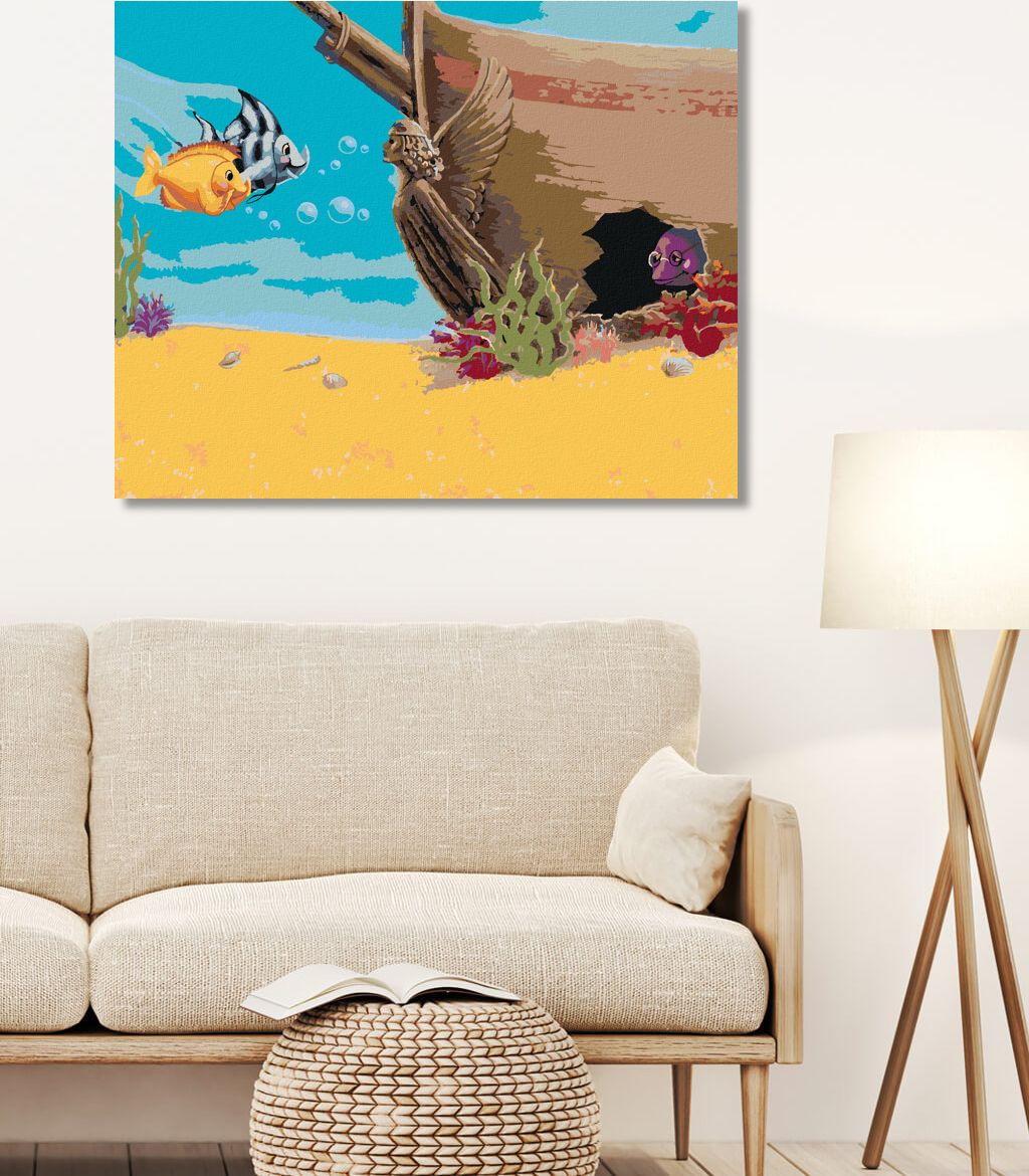 zuty Malování podle čísel - RYBIČKY PŘIPLOUVAJÍCÍ NA NÁVŠTĚVU (SUE ELLEN BROWN) - Rozměr: 40x50 cm, Rámování: Varianta: vypnuté plátno na rám - obrázek 7