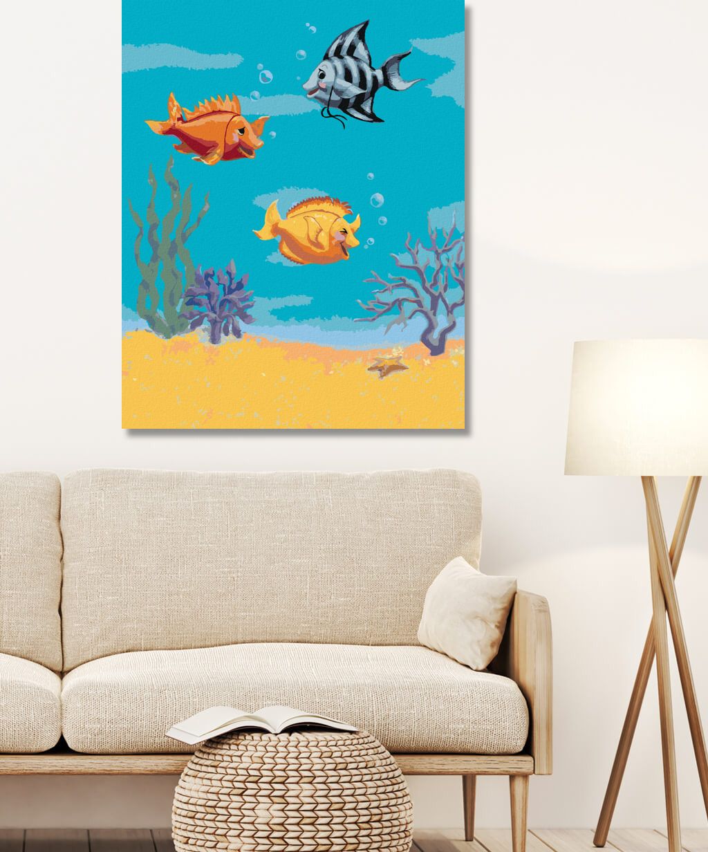 zuty Malování podle čísel - TŘI SMĚJÍCÍ SE RYBIČKY (SUE ELLEN BROWN) - Rozměr: 40x50 cm, Rámování: Varianta: vypnuté plátno na rám - obrázek 10