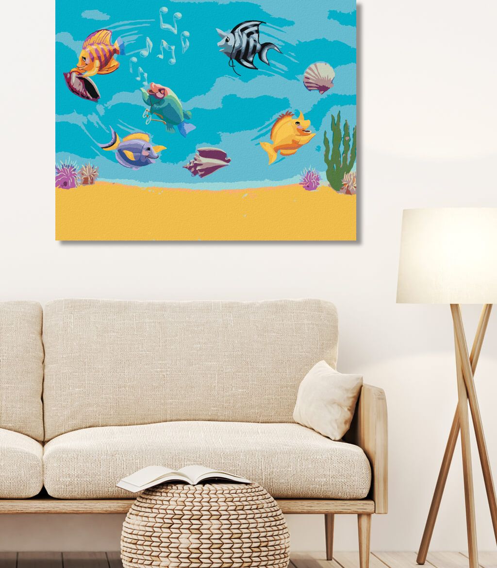 zuty Malování podle čísel - TANČÍCÍ A ZPÍVAJÍCÍ RYBIČKY (SUE ELLEN BROWN) - Rozměr: 40x50 cm, Rámování: Varianta: vypnuté plátno na rám - obrázek 5