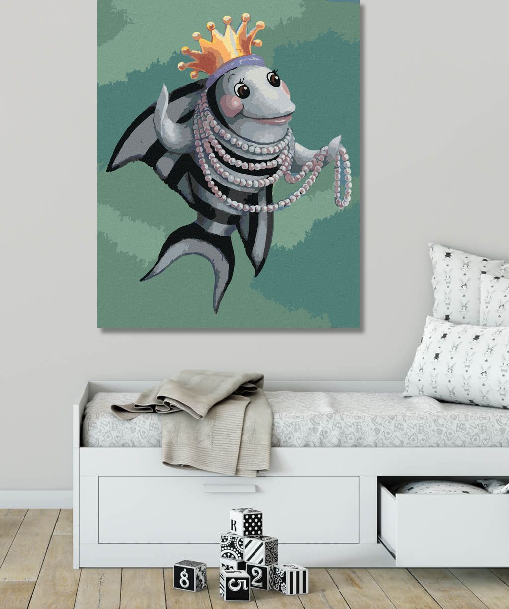 zuty Malování podle čísel - RYBA S KORUNOU A KORÁLKY (SUE ELLEN BROWN) - Rozměr: 40x50 cm, Rámování: Varianta: bez rámu a bez vypnutí plátna - obrázek 2