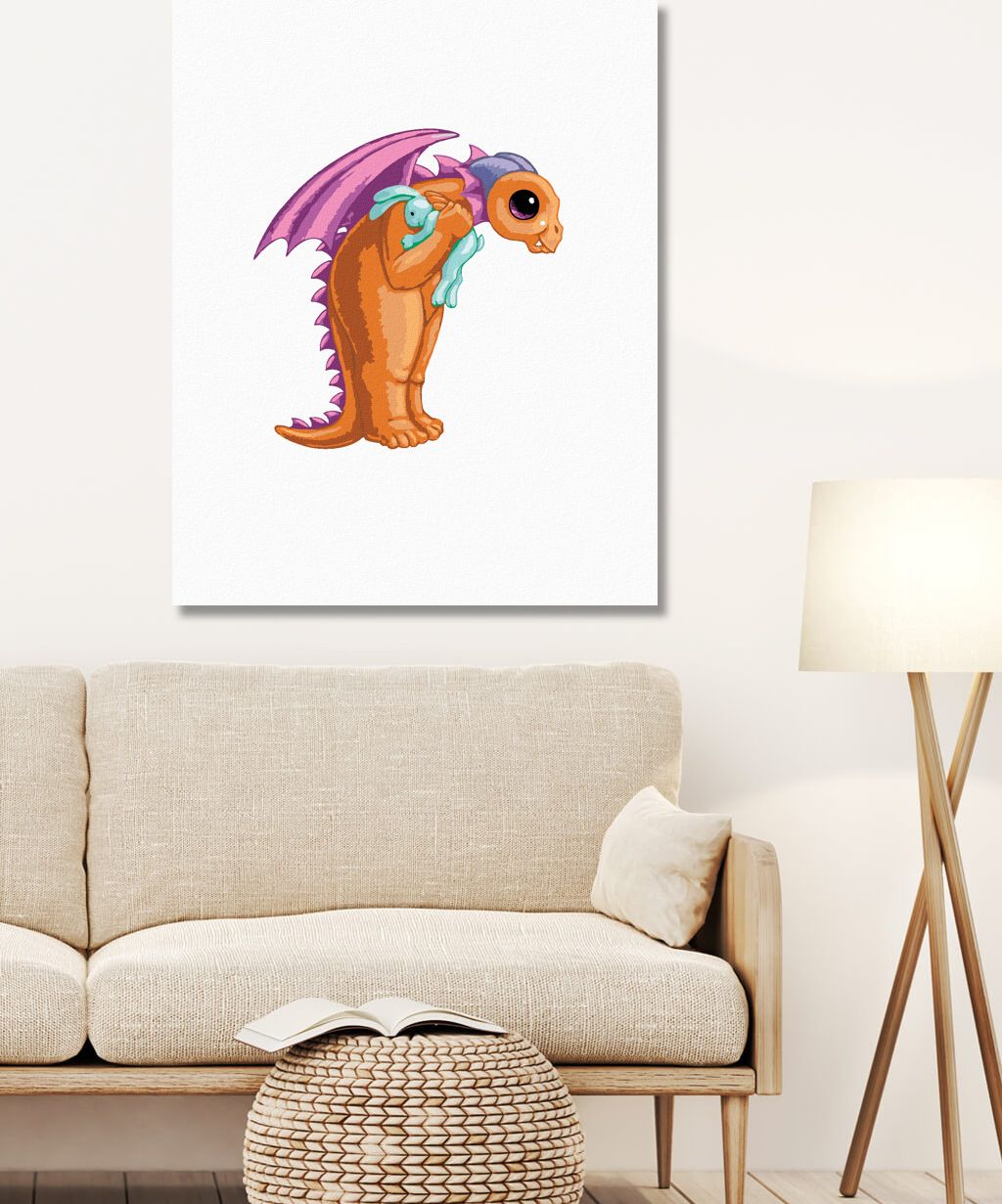 zuty Malování podle čísel - DRÁČEK VE TVARU PÍSMENKA R (SUE ELLEN BROWN) - Rozměr: 40x50 cm, Rámování: Varianta: vypnuté plátno na rám - obrázek 3