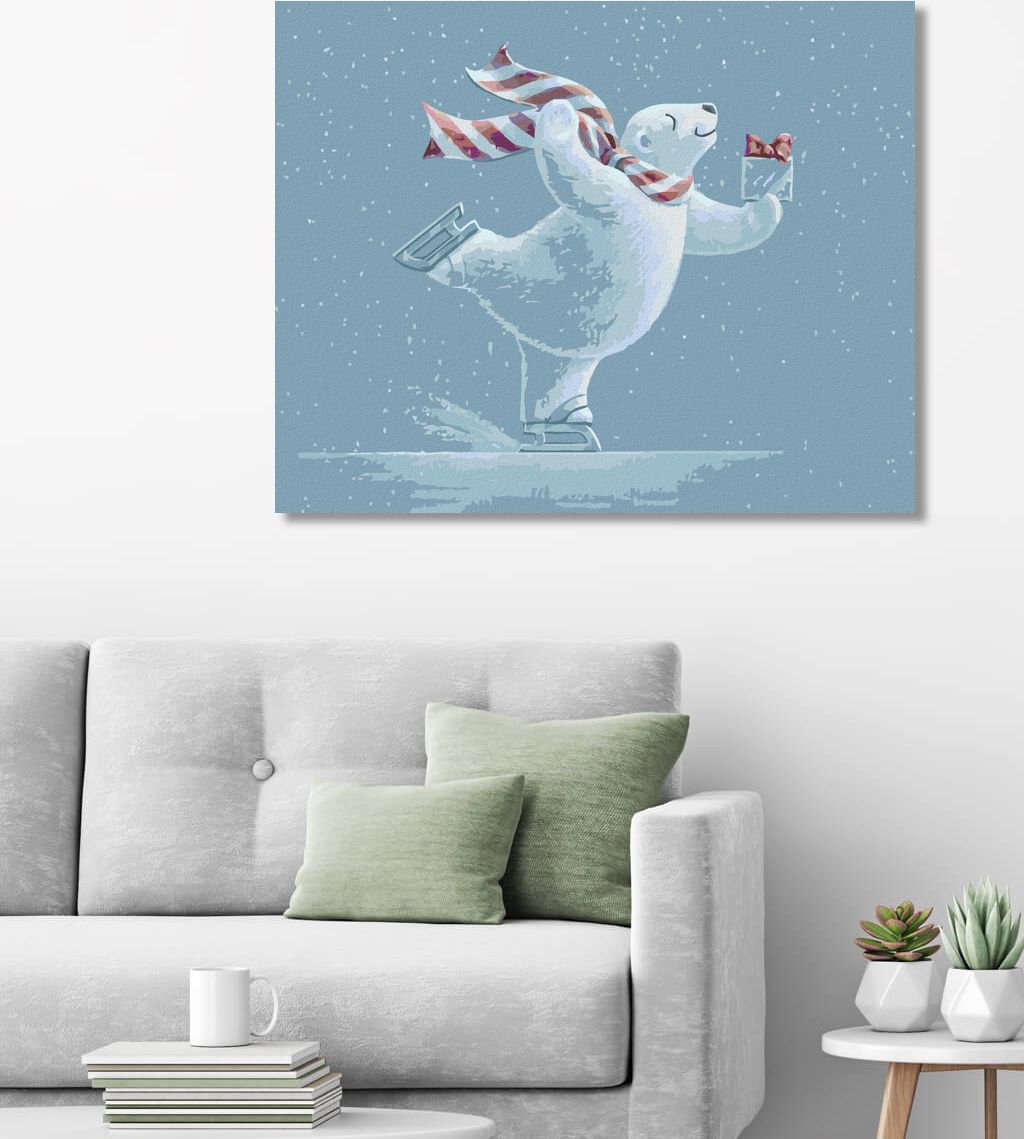 zuty Malování podle čísel - MEDVÍDEK NA BRUSLÍCH S DÁREČKEM (SUE ELLEN BROWN) - Rozměr: 40x50 cm, Rámování: Varianta: vypnuté plátno na rám - obrázek 5