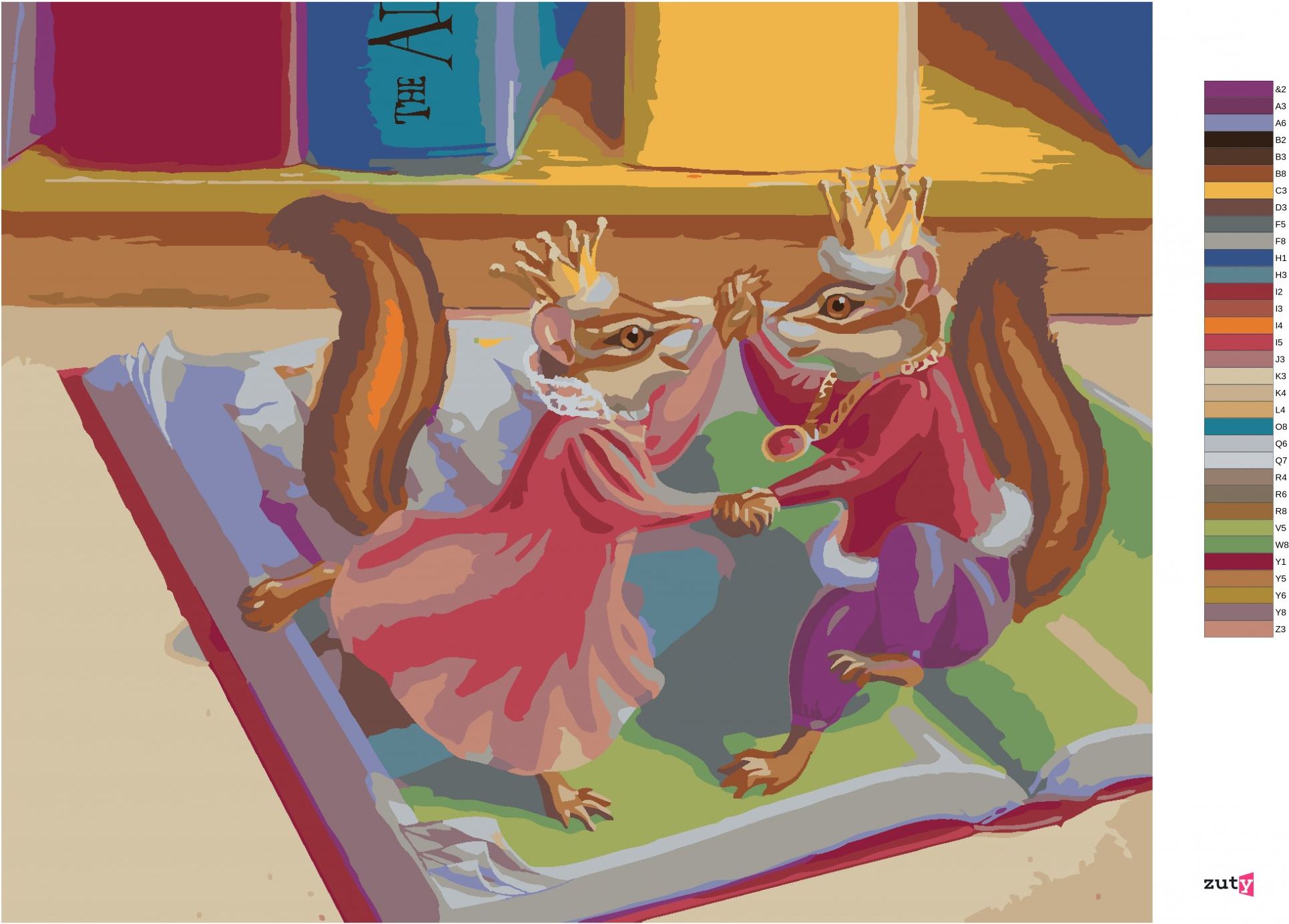 zuty Malování podle čísel - TANČÍCÍ CHIPMUNKOVÉ (SUE ELLEN BROWN) - Rozměr: 40x50 cm, Rámování: Varianta: bez rámu a bez vypnutí plátna - obrázek 3