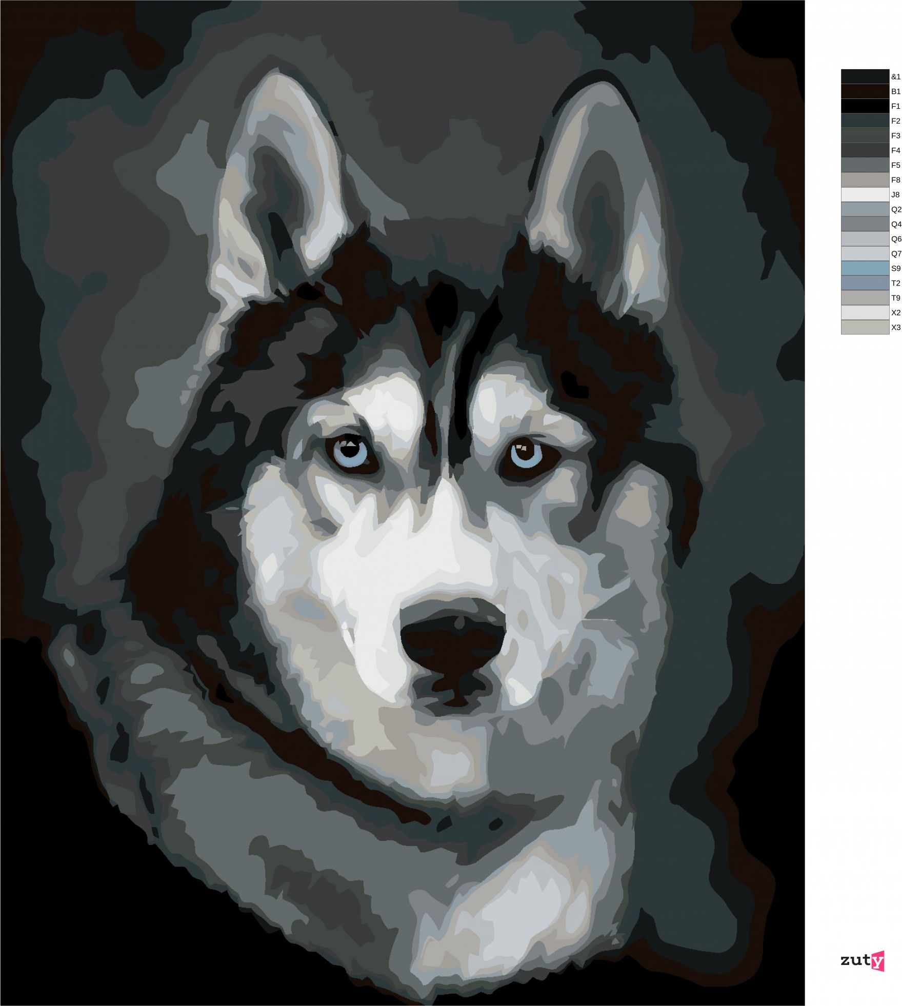 zuty Malování podle čísel - HUSKY PORTRÉT - Rozměr: 40x50 cm, Rámování: Varianta: vypnuté plátno na rám - obrázek 2