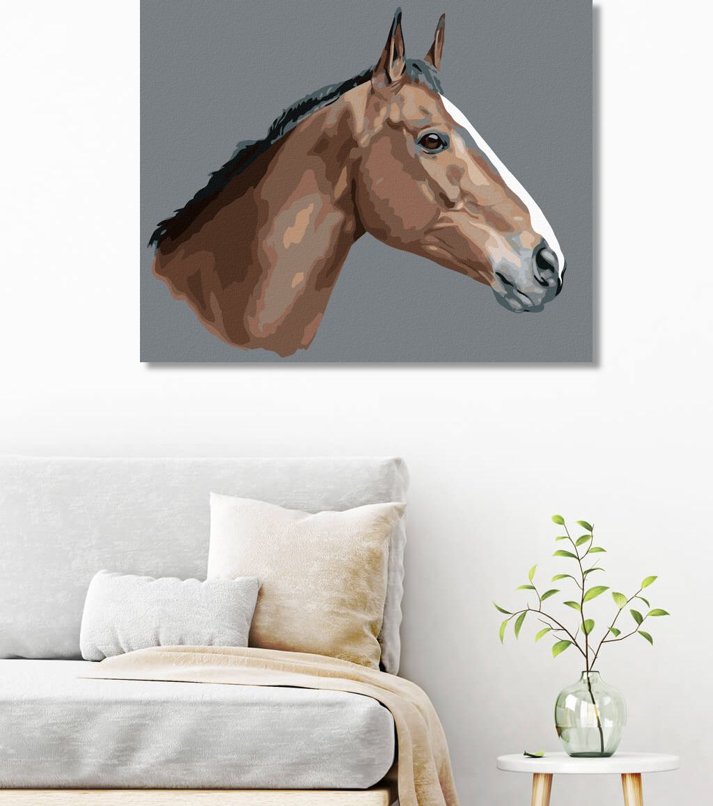 zuty Malování podle čísel - HNĚDÝ KŮŇ NA ŠEDÉM POZADÍ - Rozměr: 40x50 cm, Rámování: Varianta: bez rámu a bez vypnutí plátna - obrázek 3