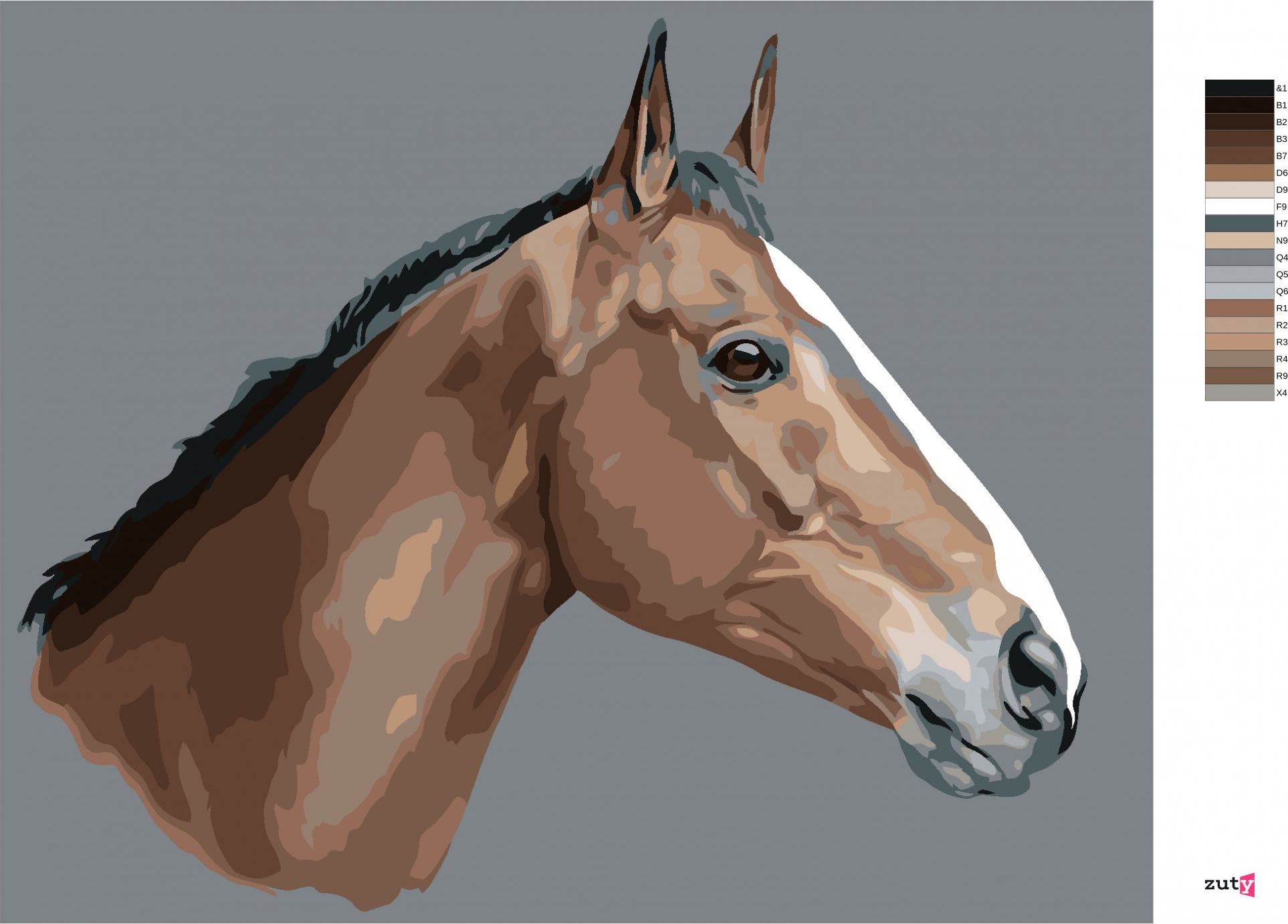 zuty Malování podle čísel - HNĚDÝ KŮŇ NA ŠEDÉM POZADÍ - Rozměr: 40x50 cm, Rámování: Varianta: bez rámu a bez vypnutí plátna - obrázek 8