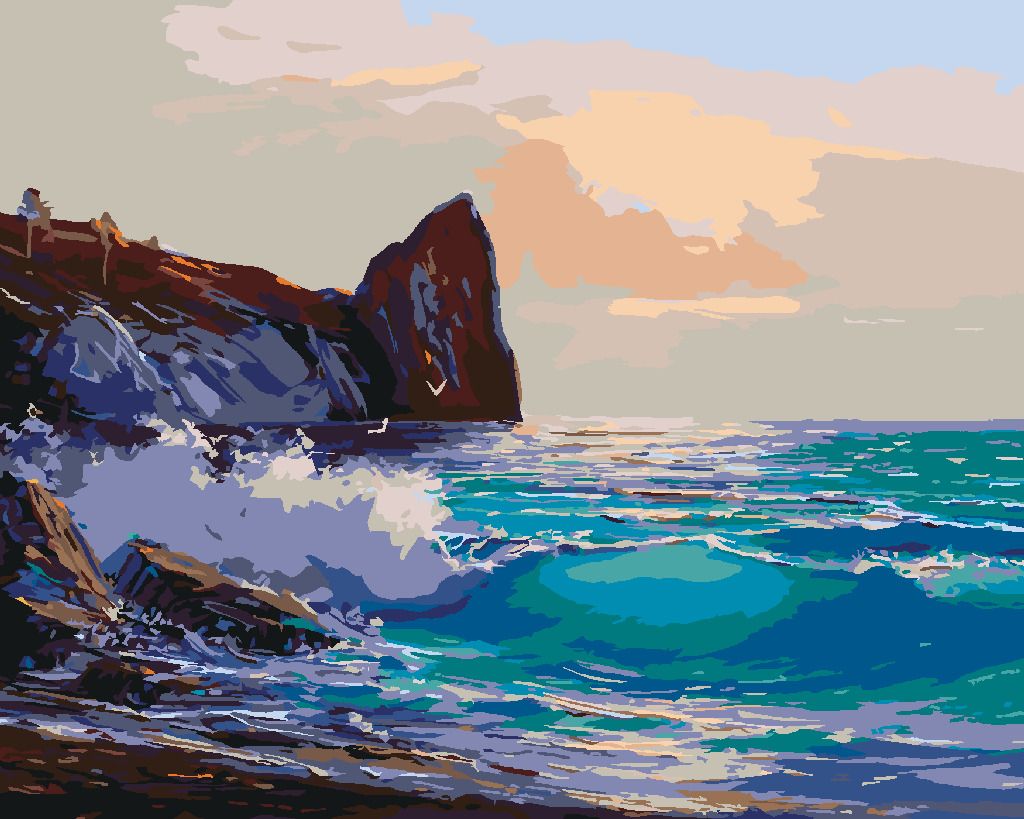 zuty Malování podle čísel - PLÁŽ S VLNAMI NARÁŽEJÍCÍMI DO SKAL - Rozměr: 40x50 cm, Rámování: Varianta: bez rámu a bez vypnutí plátna - obrázek 7