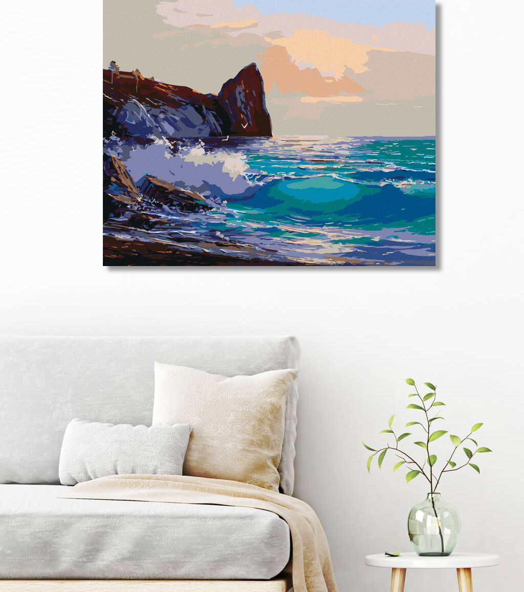 zuty Malování podle čísel - PLÁŽ S VLNAMI NARÁŽEJÍCÍMI DO SKAL - Rozměr: 40x50 cm, Rámování: Varianta: bez rámu a bez vypnutí plátna - obrázek 8
