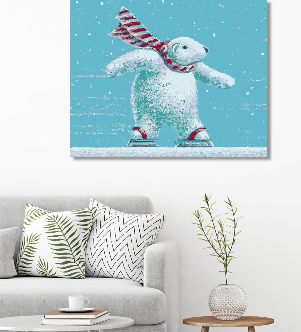 zuty Malování podle čísel - LEDNÍ MEDVÍDEK NA BRUSLÍCH (SUE ELLEN BROWN) - Rozměr: 40x50 cm, Rámování: Varianta: vypnuté plátno na rám - obrázek 2