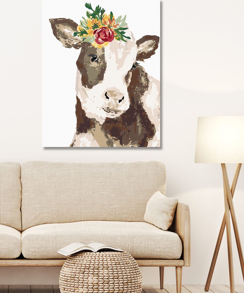 zuty Malování podle čísel - KRÁVA S KVĚTINOU (HALEY BUSH) - Rozměr: 40x50 cm, Rámování: Varianta: bez rámu a bez vypnutí plátna - obrázek 2