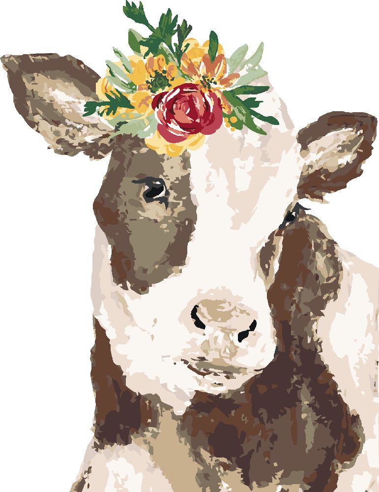 zuty Malování podle čísel - KRÁVA S KVĚTINOU (HALEY BUSH) - Rozměr: 40x50 cm, Rámování: Varianta: bez rámu a bez vypnutí plátna - obrázek 4
