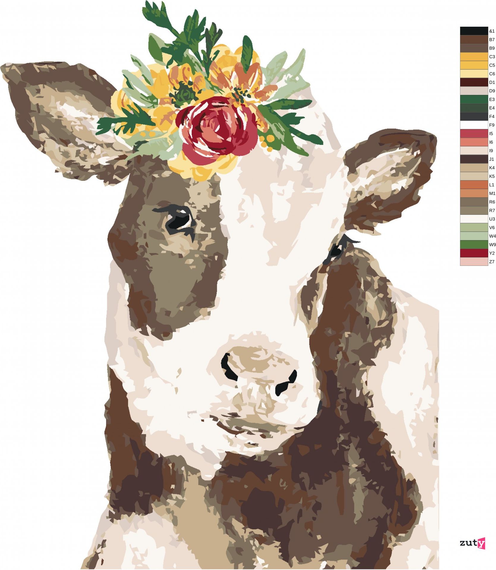 zuty Malování podle čísel - KRÁVA S KVĚTINOU (HALEY BUSH) - Rozměr: 40x50 cm, Rámování: Varianta: bez rámu a bez vypnutí plátna - obrázek 8
