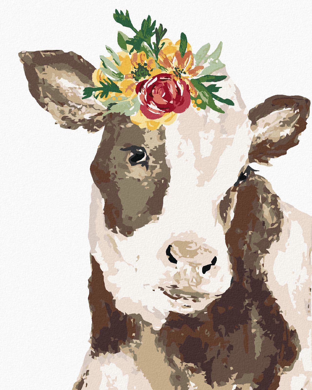 zuty Malování podle čísel - KRÁVA S KVĚTINOU (HALEY BUSH) - Rozměr: 40x50 cm, Rámování: Varianta: vypnuté plátno na rám - obrázek 1