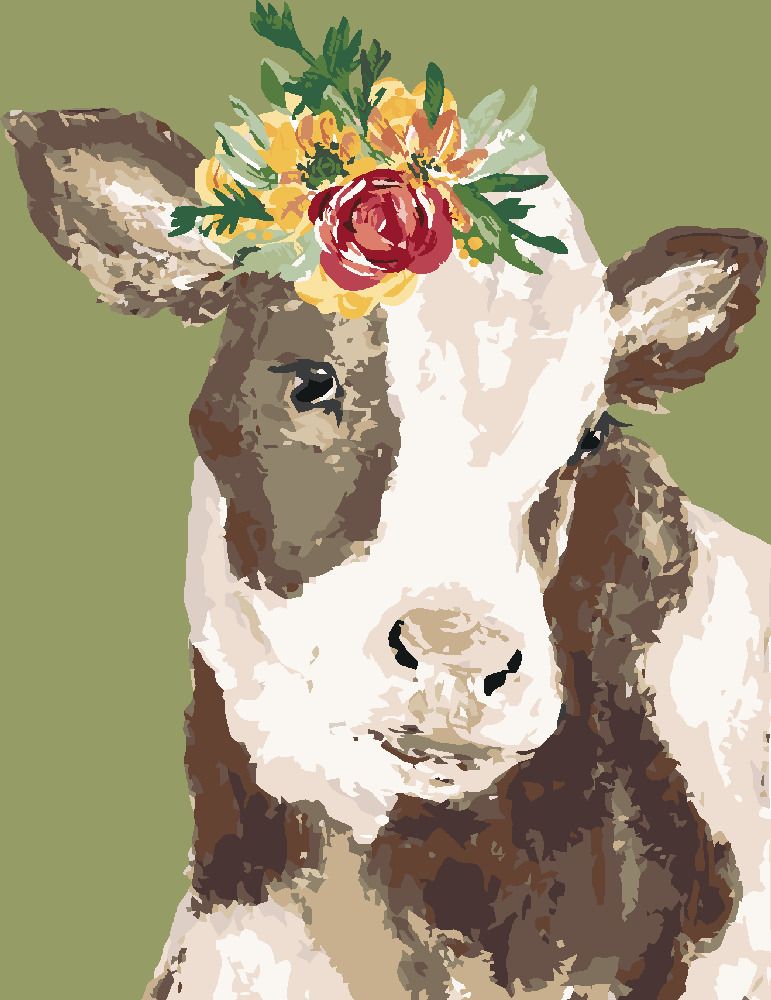 zuty Malování podle čísel - KRÁVA S KVĚTINOU NA ZELENÉM POZADÍ (HALEY BUSH) - Rozměr: 40x50 cm, Rámování: Varianta: bez rámu a bez vypnutí plátna - obrázek 7