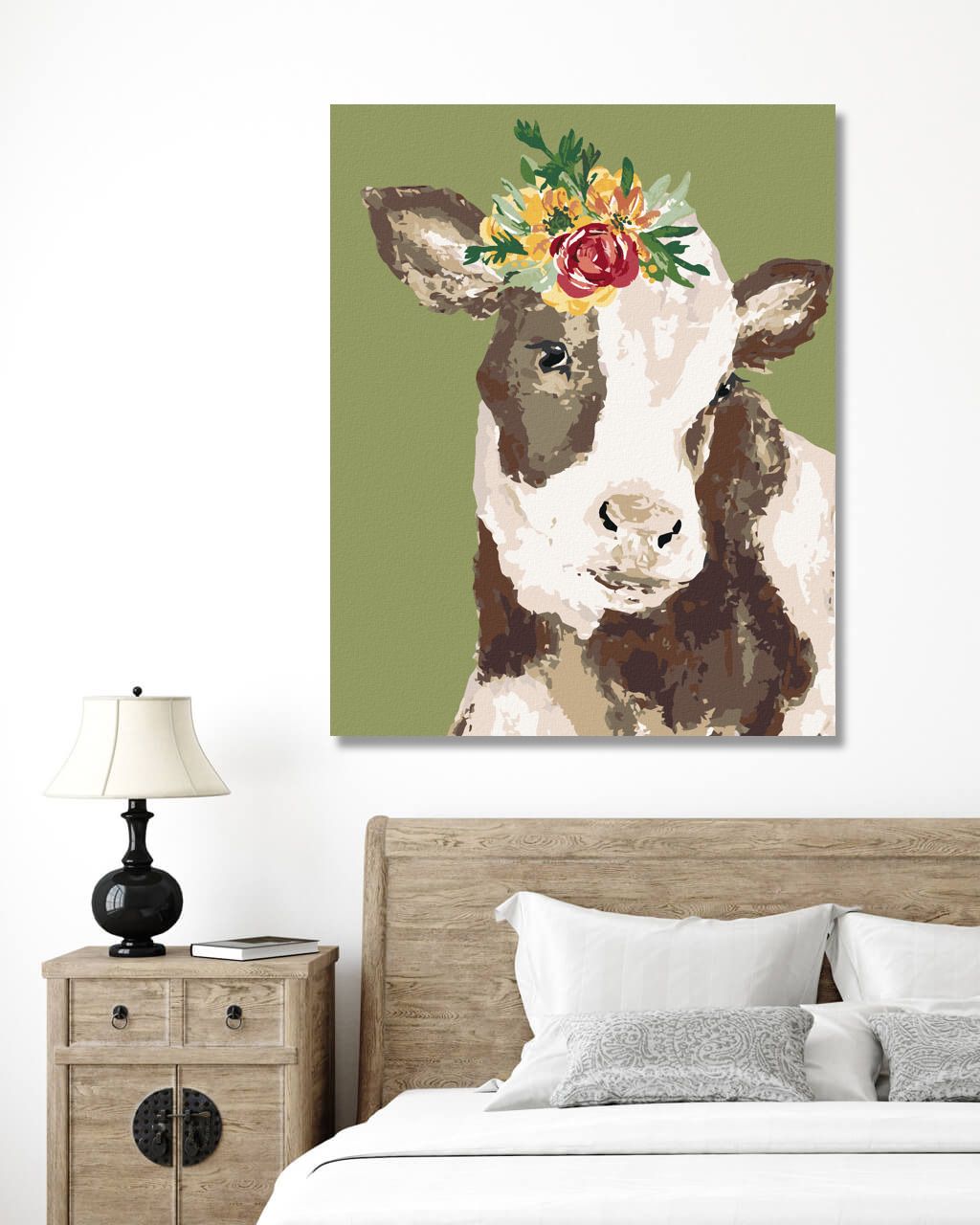 zuty Malování podle čísel - KRÁVA S KVĚTINOU NA ZELENÉM POZADÍ (HALEY BUSH) - Rozměr: 40x50 cm, Rámování: Varianta: vypnuté plátno na rám - obrázek 8