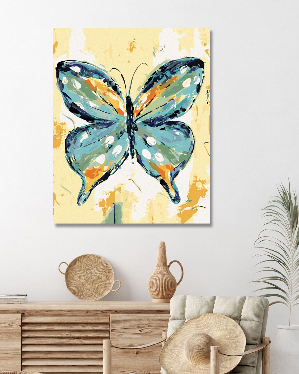 zuty Malování podle čísel - MODROORANŽOVÝ MOTÝL (HALEY BUSH) - Rozměr: 40x50 cm, Rámování: Varianta: vypnuté plátno na rám - obrázek 2